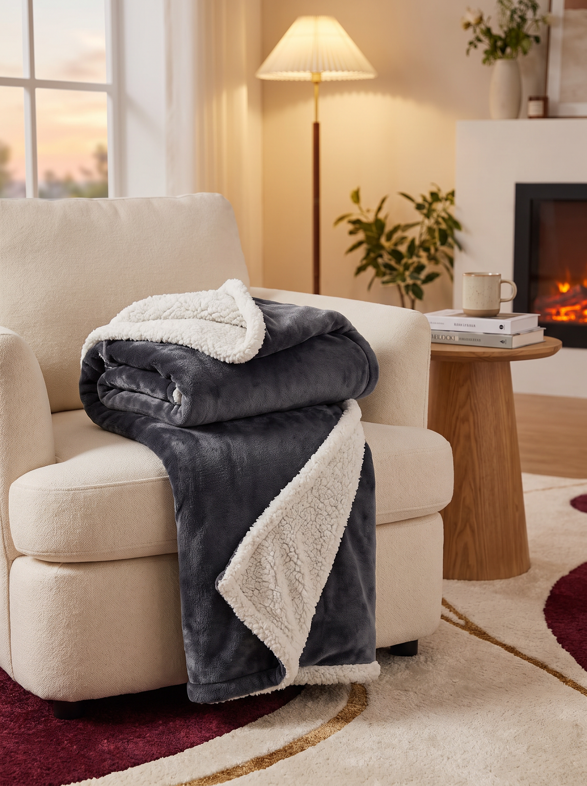 Sherpa fleece texture of a heated throw