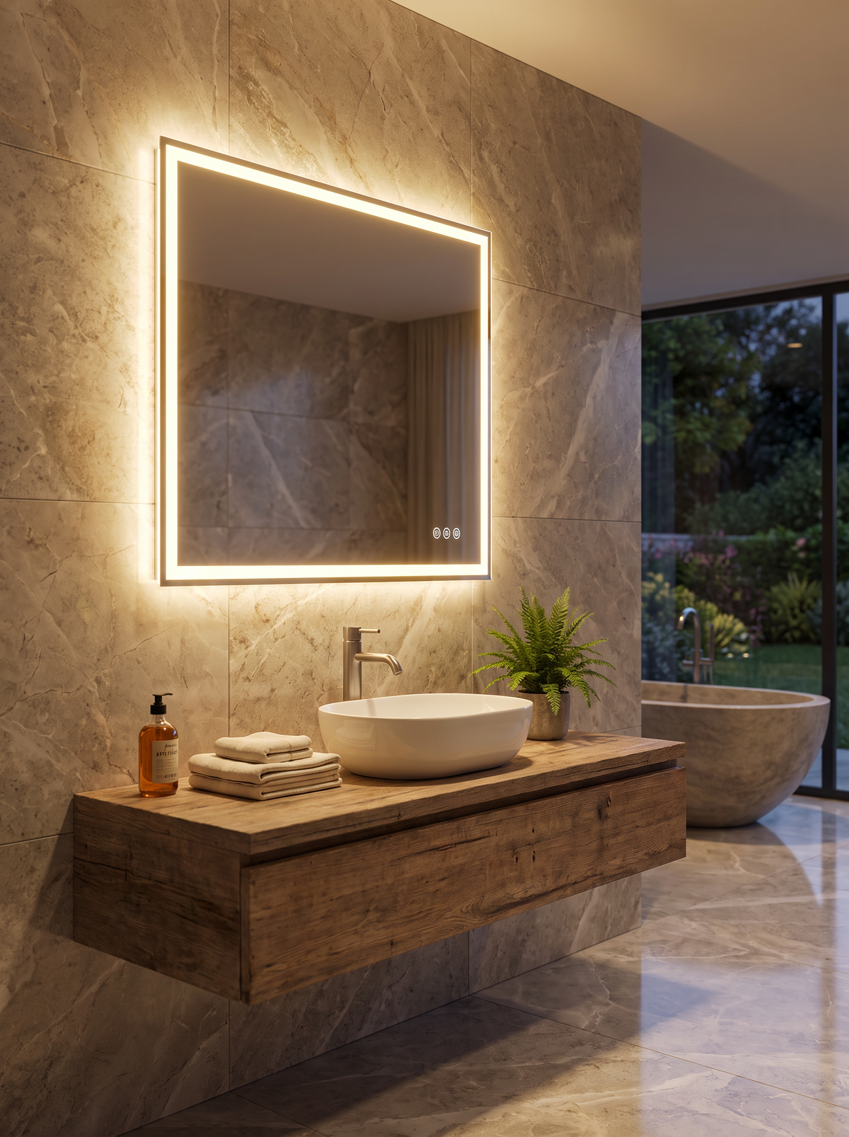 Halo of light around a frameless mirror edge