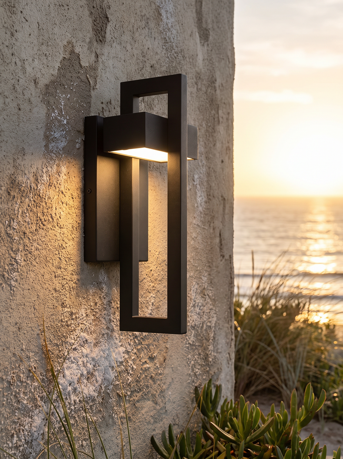 Outdoor wall light on a coastal house wall