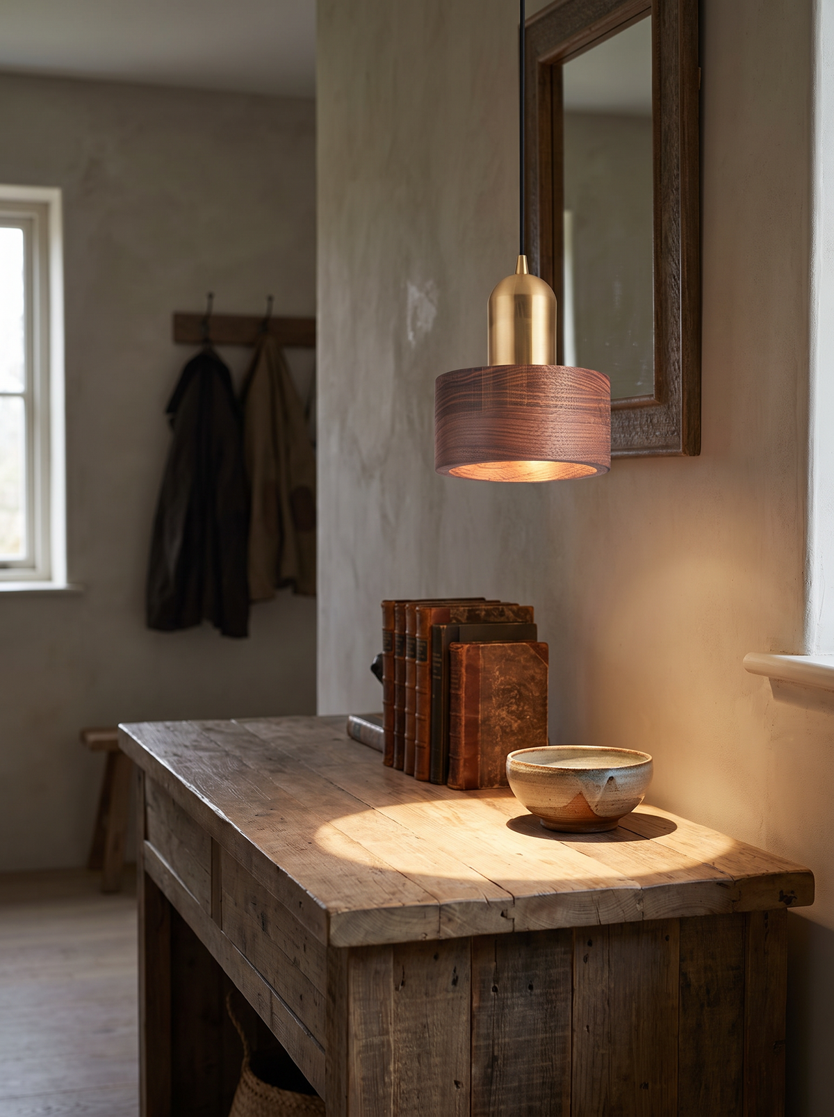 Walnut and Brass Cylinder Pendant lifestyle 2