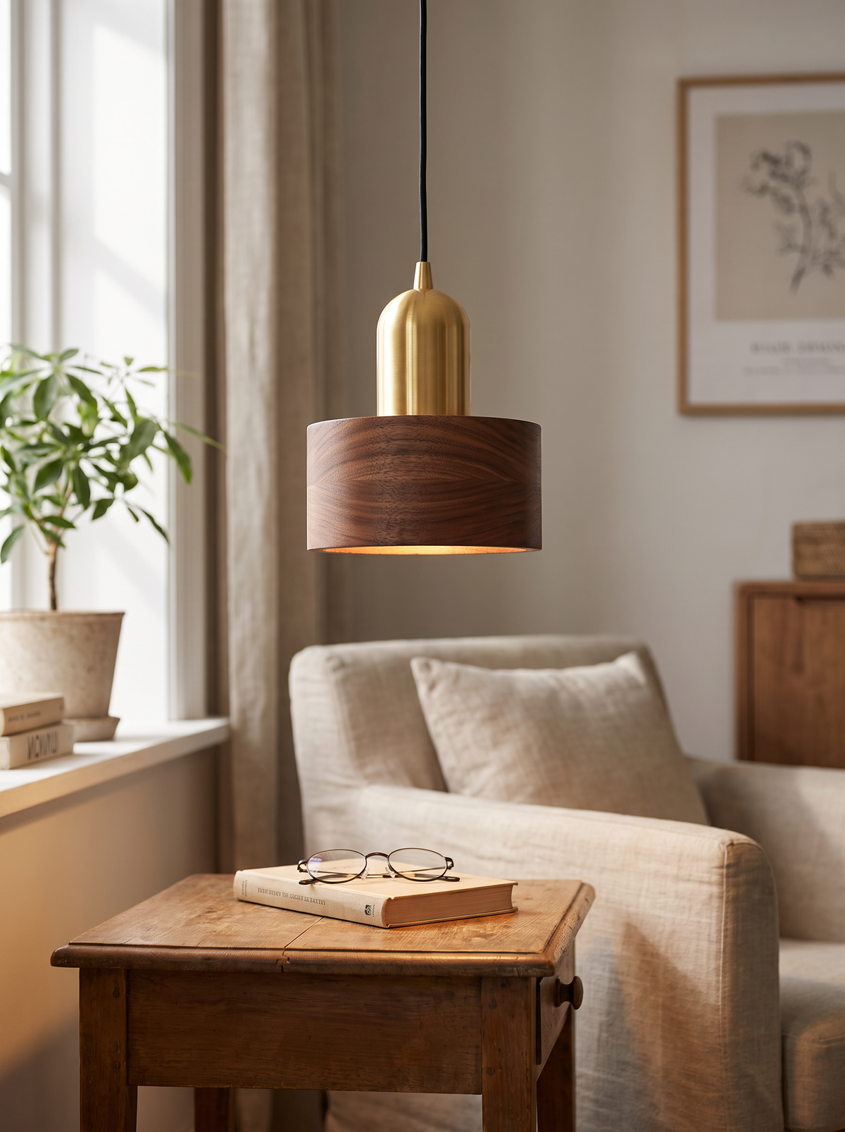 Walnut and Brass Cylinder Pendant lifestyle 3