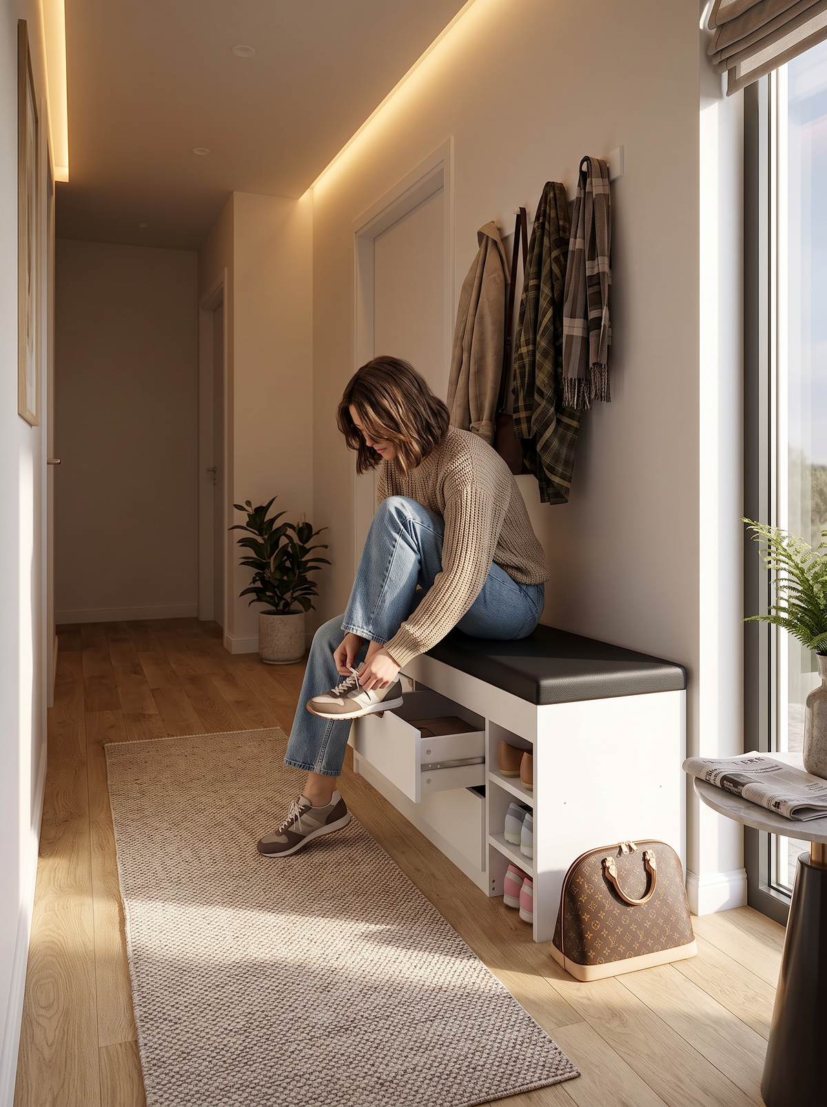 Folding Shoe Rack Storage Bench Cabinet lifestyle 1