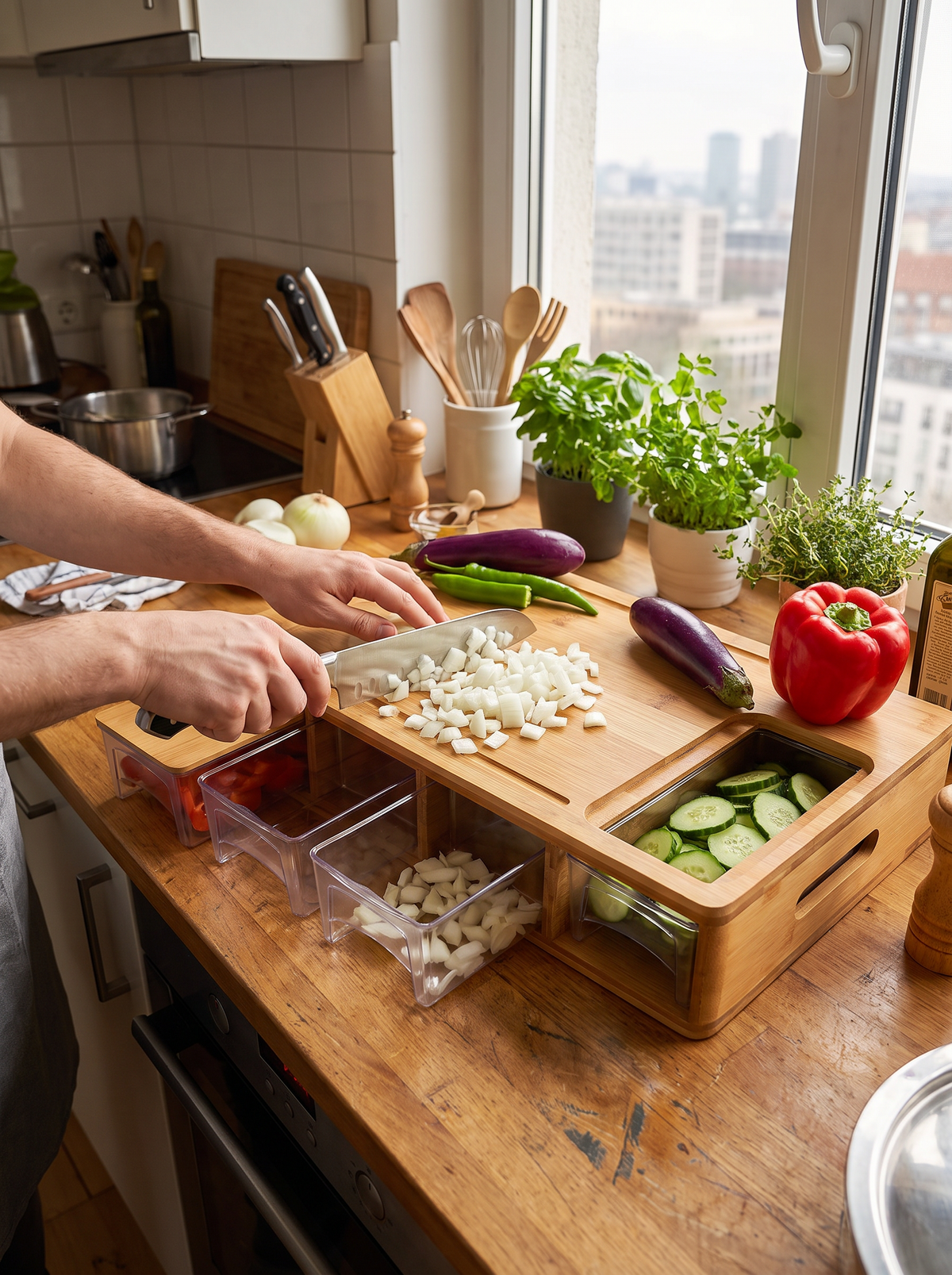 Bamboo Cutting Board Prep Station lifestyle 1