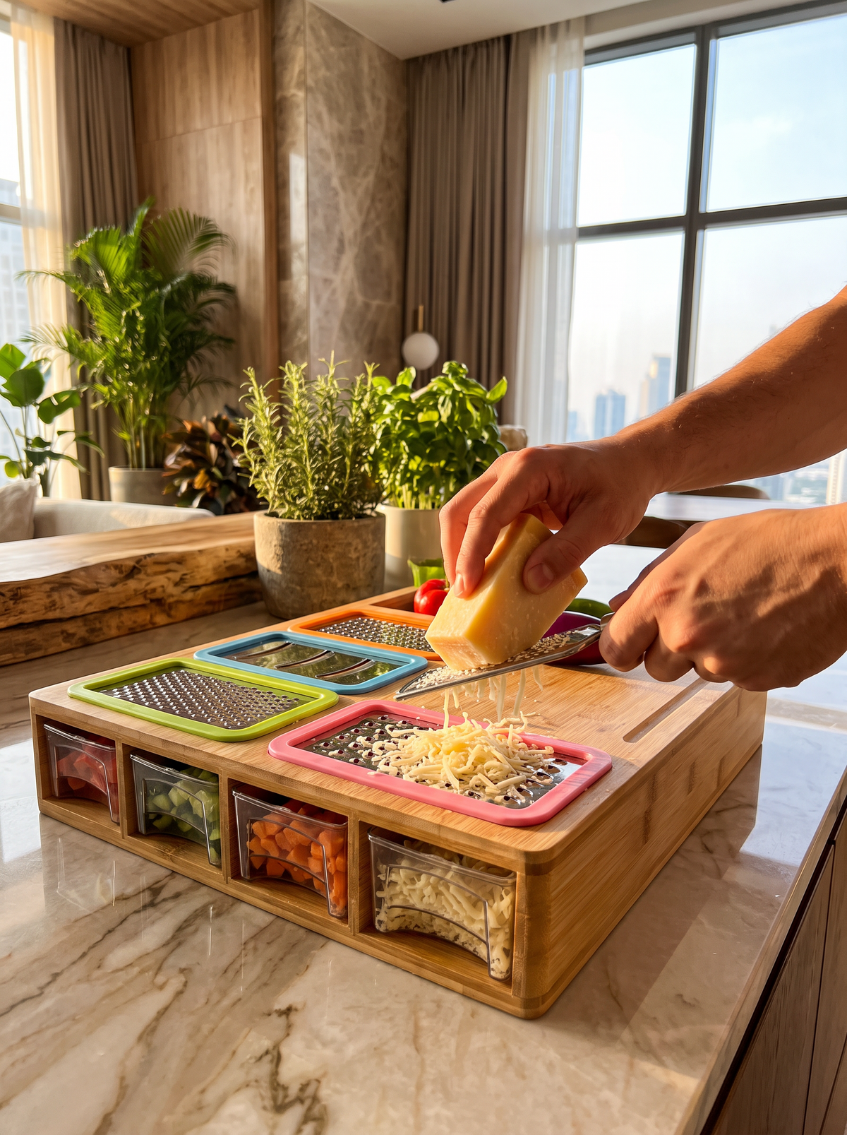 Bamboo Cutting Board Prep Station lifestyle 2