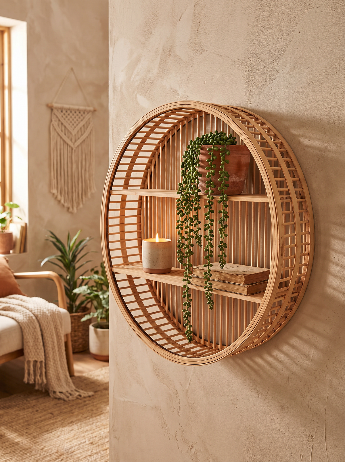 Round Bamboo Floating Wall Shelf lifestyle 1