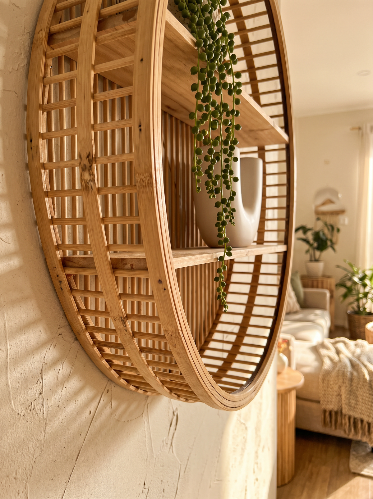 Round Bamboo Floating Wall Shelf lifestyle 3