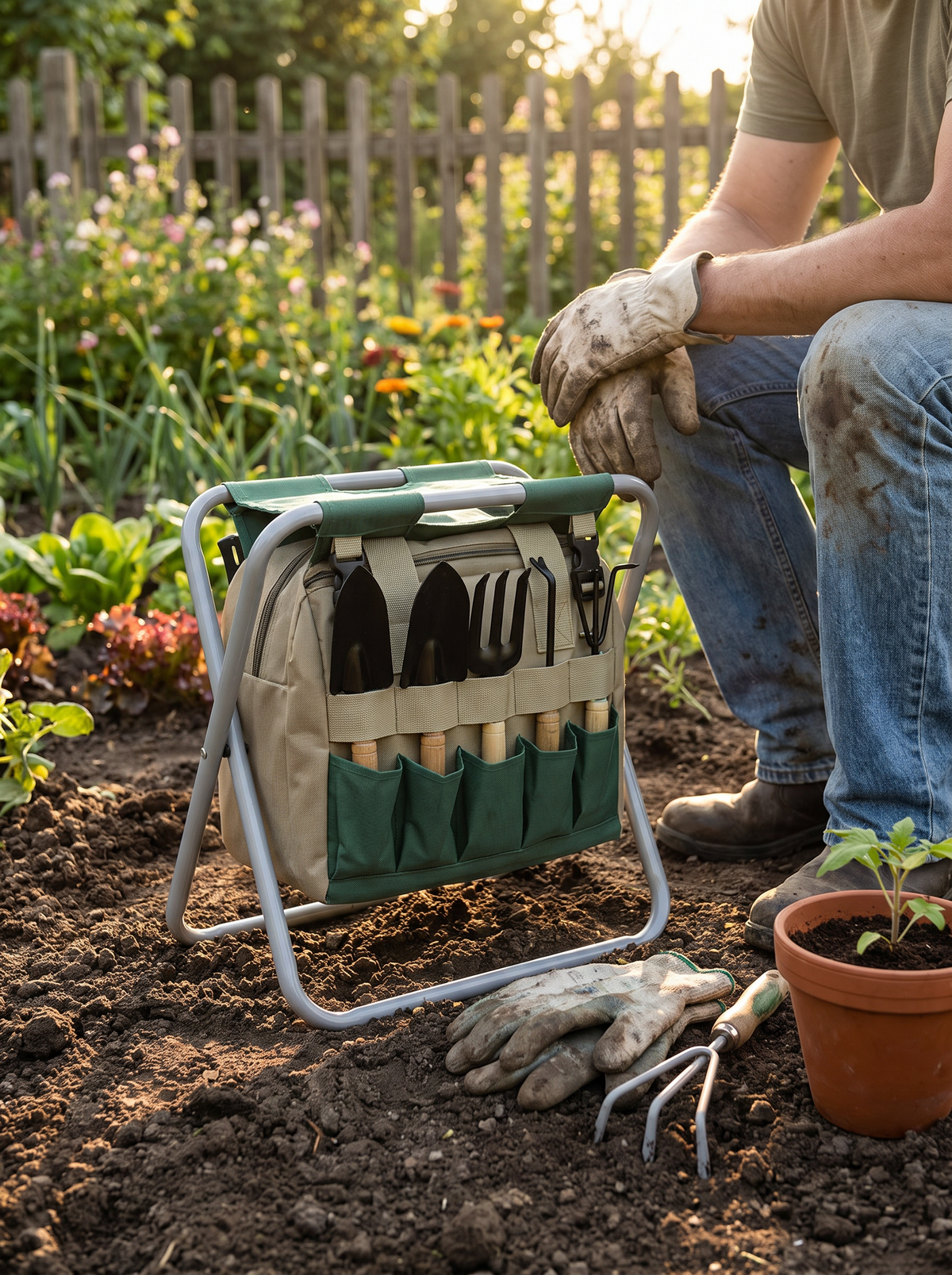 Garden Tool Set with Folding Stool lifestyle 1