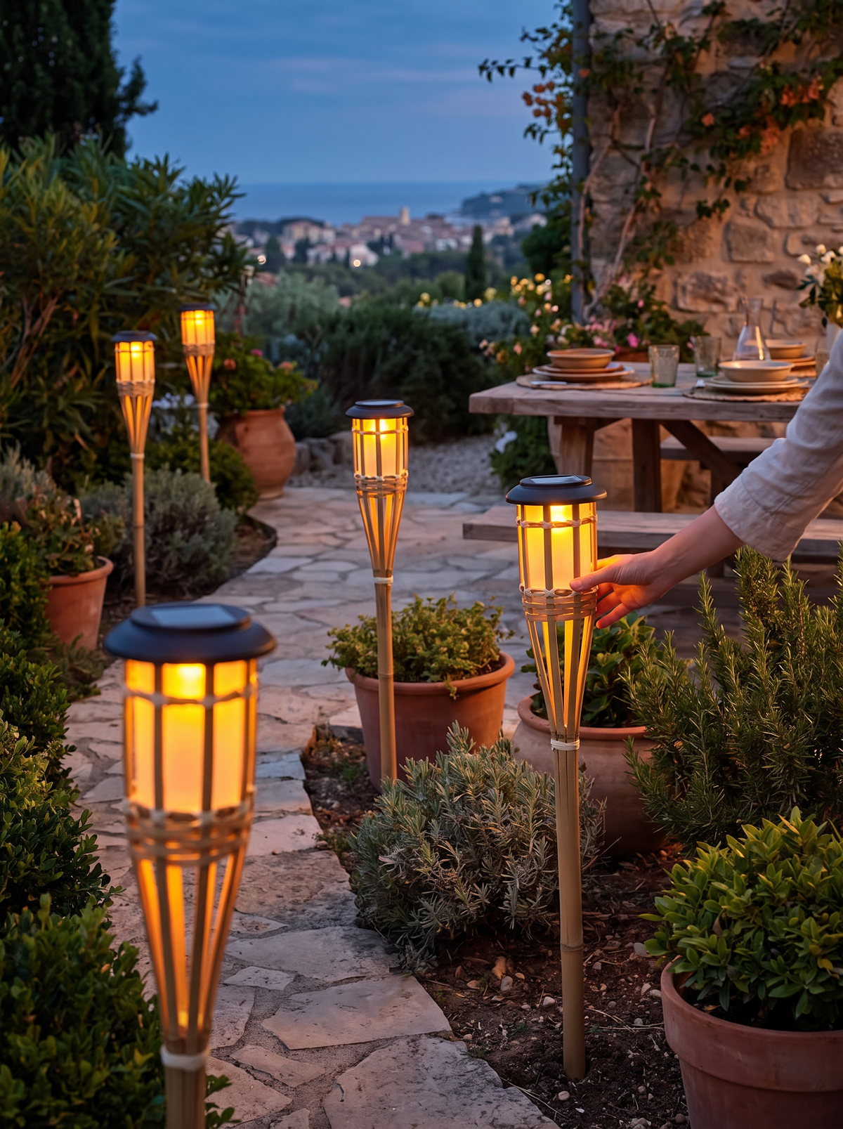 Solar Bamboo Flame Lantern 2 Pack lifestyle 3