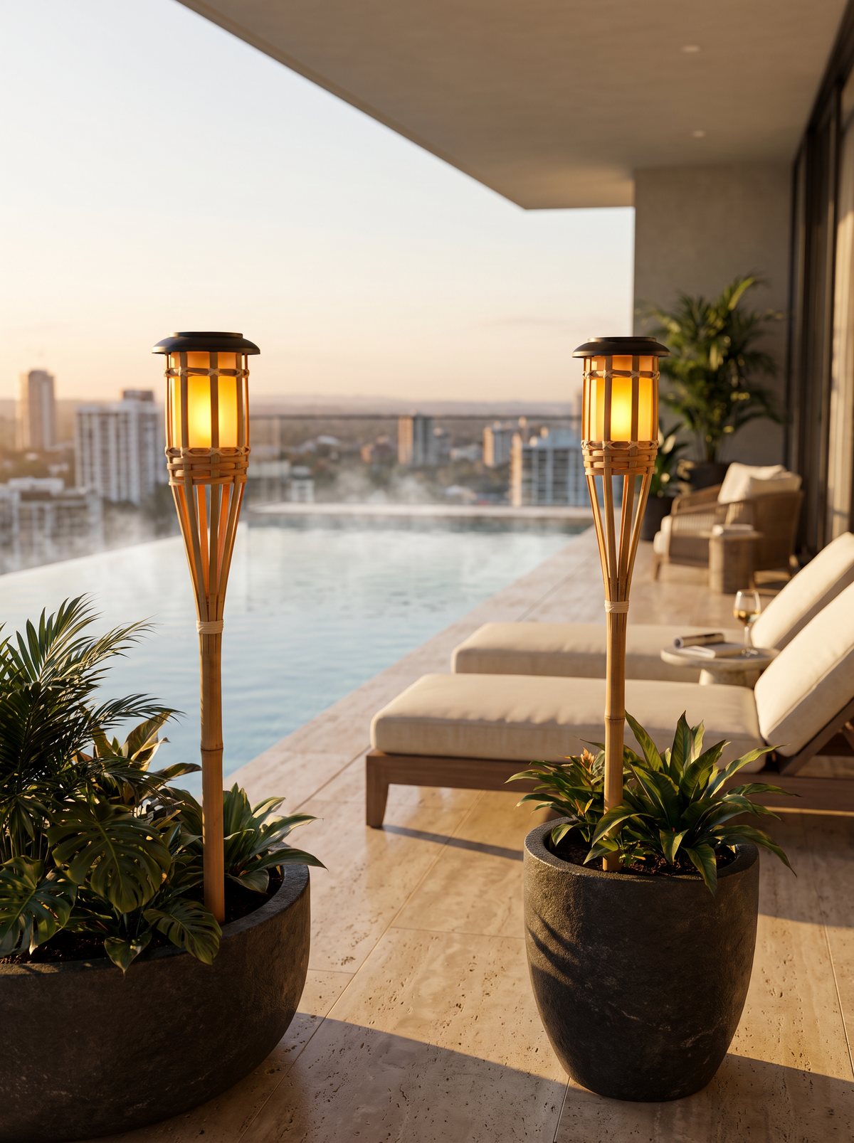 Solar Bamboo Flame Lantern 2 Pack lifestyle 2
