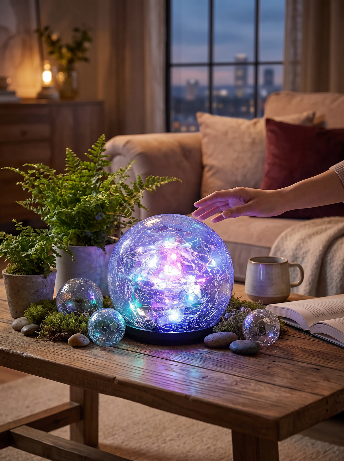 Solar Crackle Glass Orb Path Light lifestyle 3