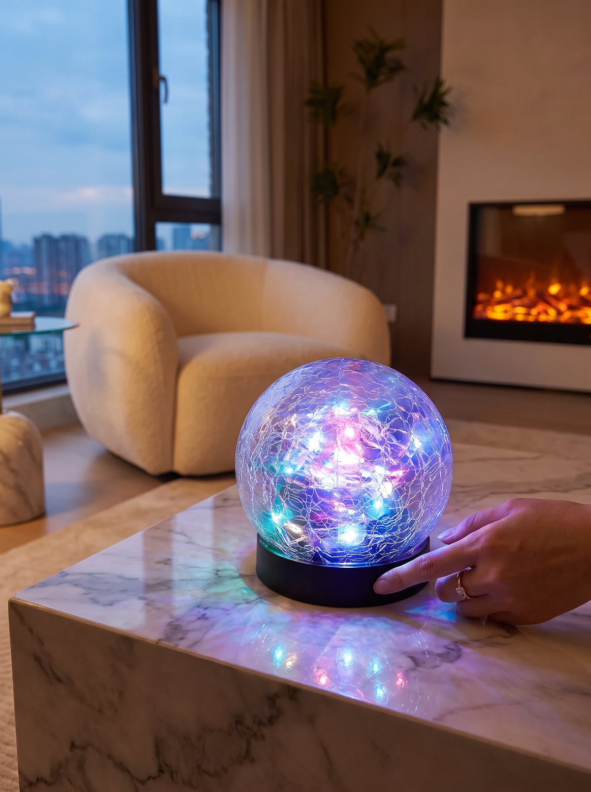 Solar Crackle Glass Orb Path Light lifestyle 1
