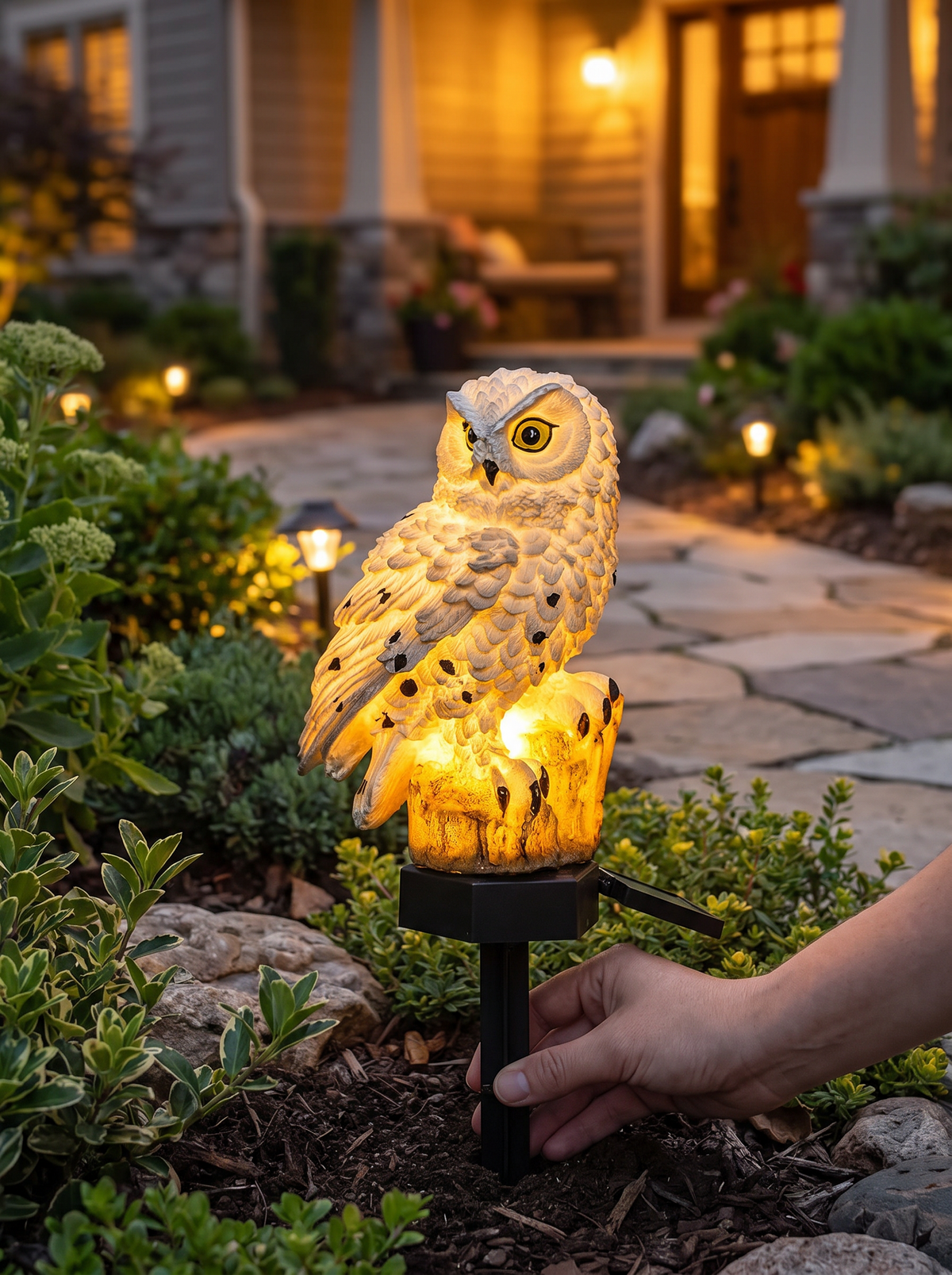 Solar Owl Garden Pathway Stake Lamp lifestyle 3