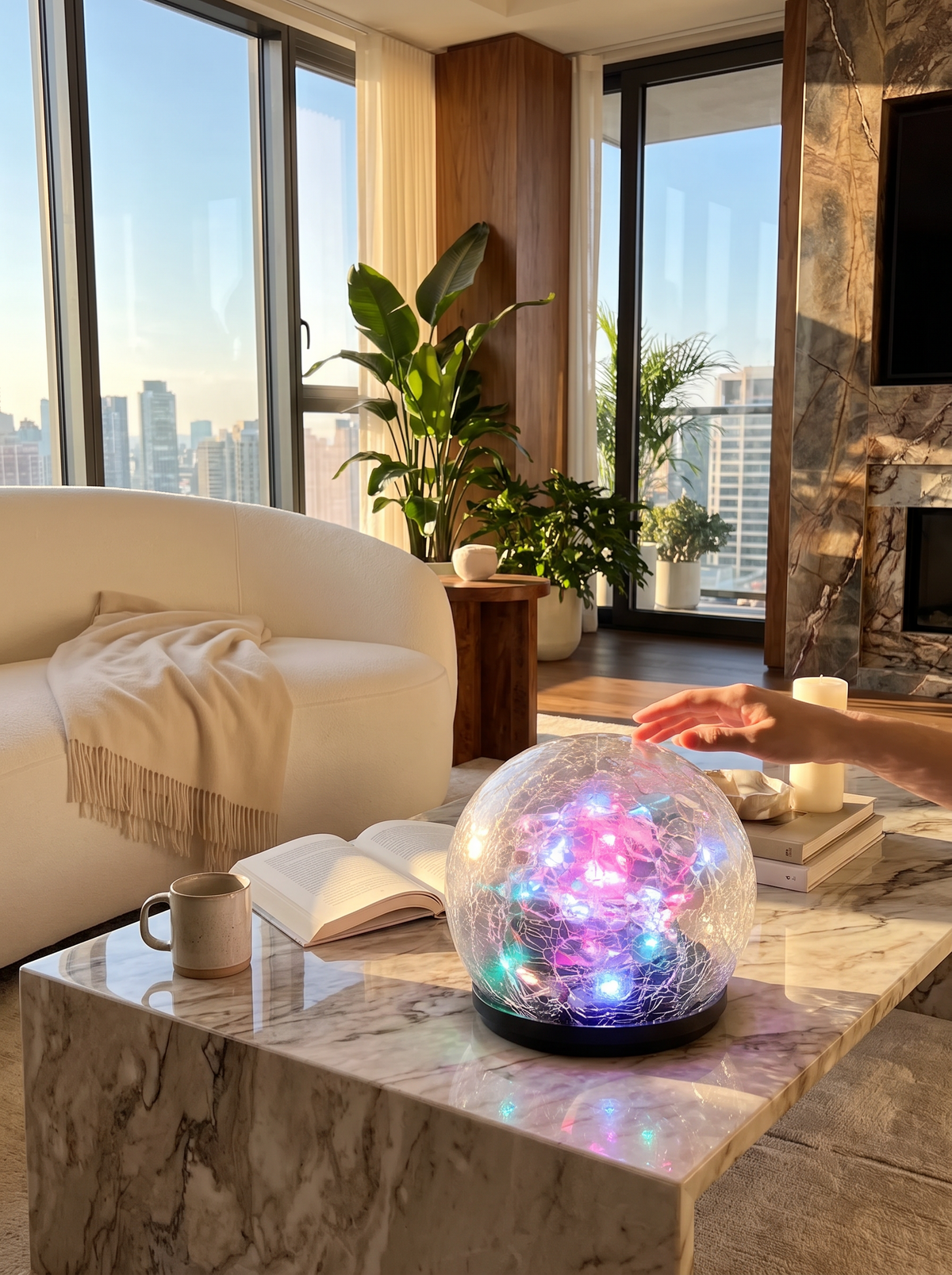 Solar Crackle Glass Orb Path Light lifestyle 2