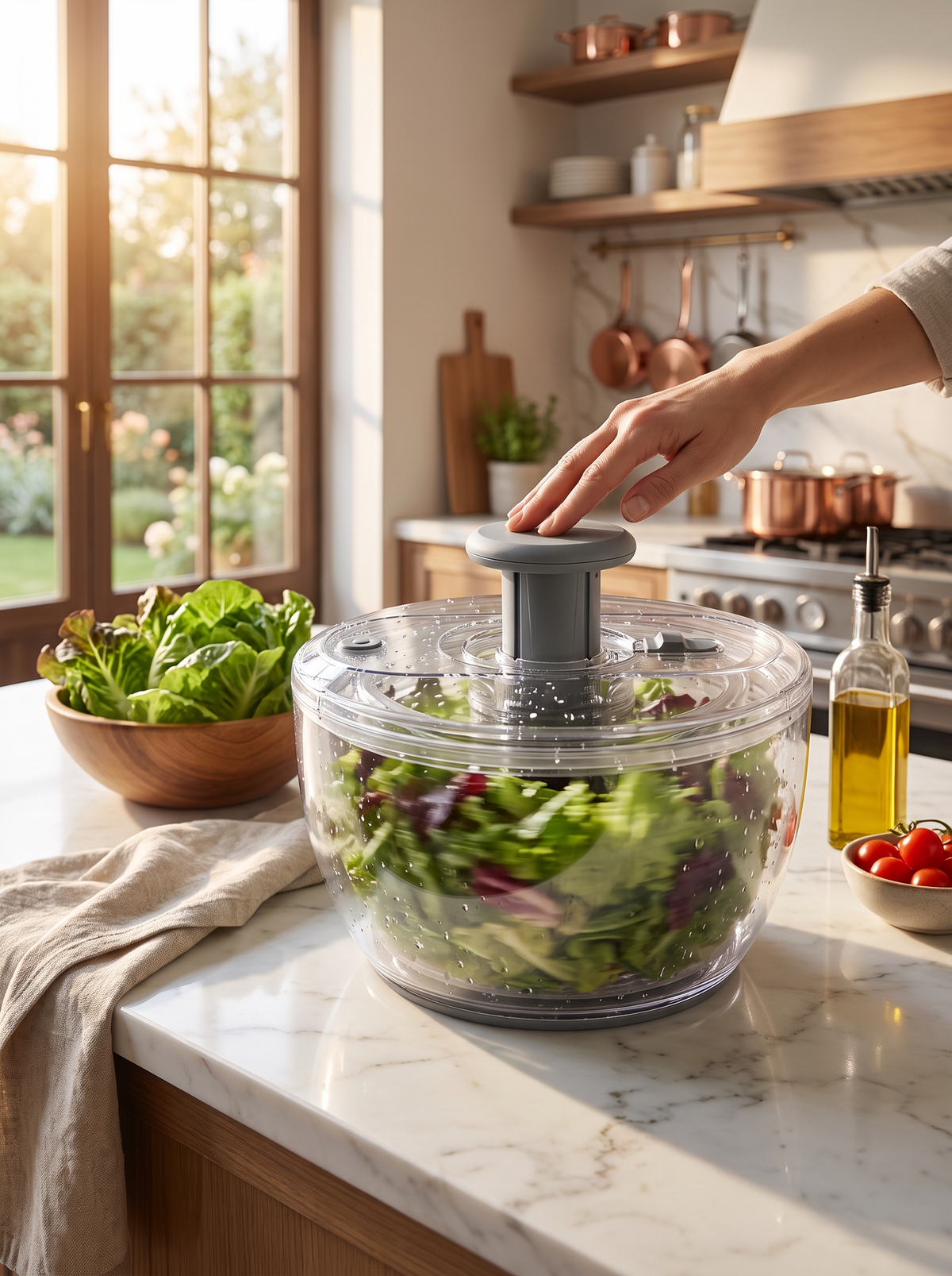 Manual Pump Salad Spinner Bowl lifestyle 1