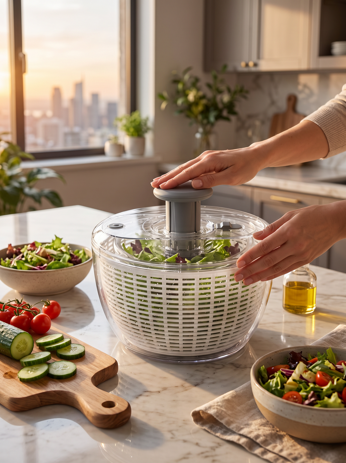 Manual Pump Salad Spinner Bowl lifestyle 2