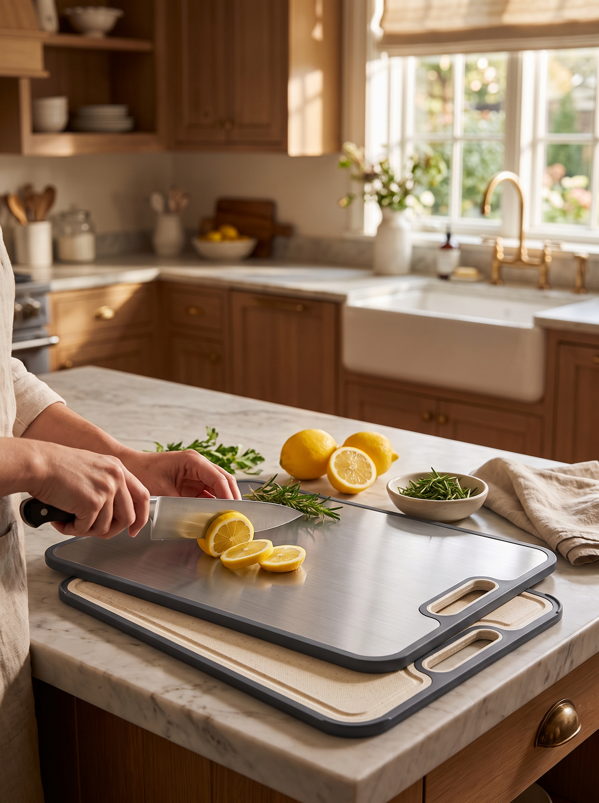 Double Sided Metal Kitchen Prep Board lifestyle 1