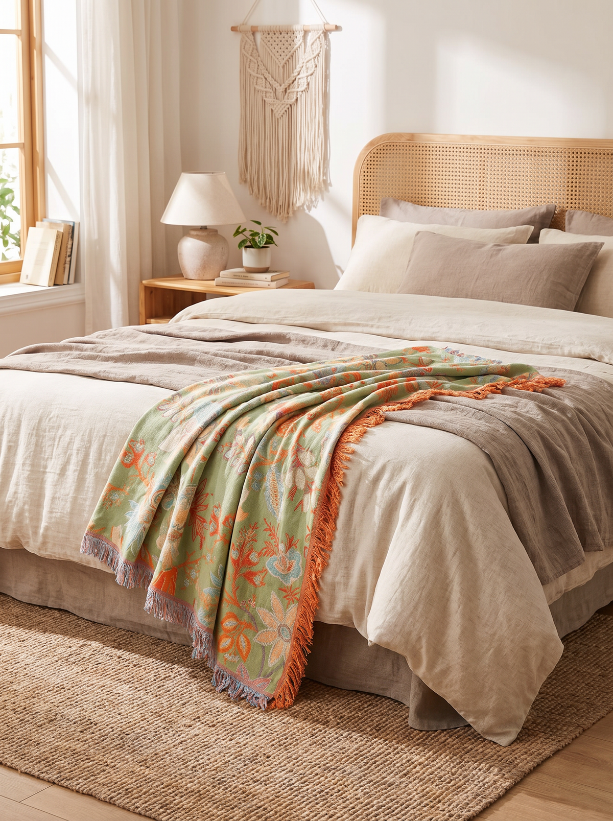 Floral Boho Fringe Throw Blanket lifestyle 2