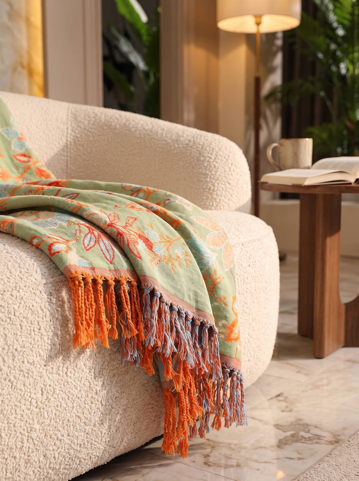 Floral Boho Fringe Throw Blanket lifestyle 3
