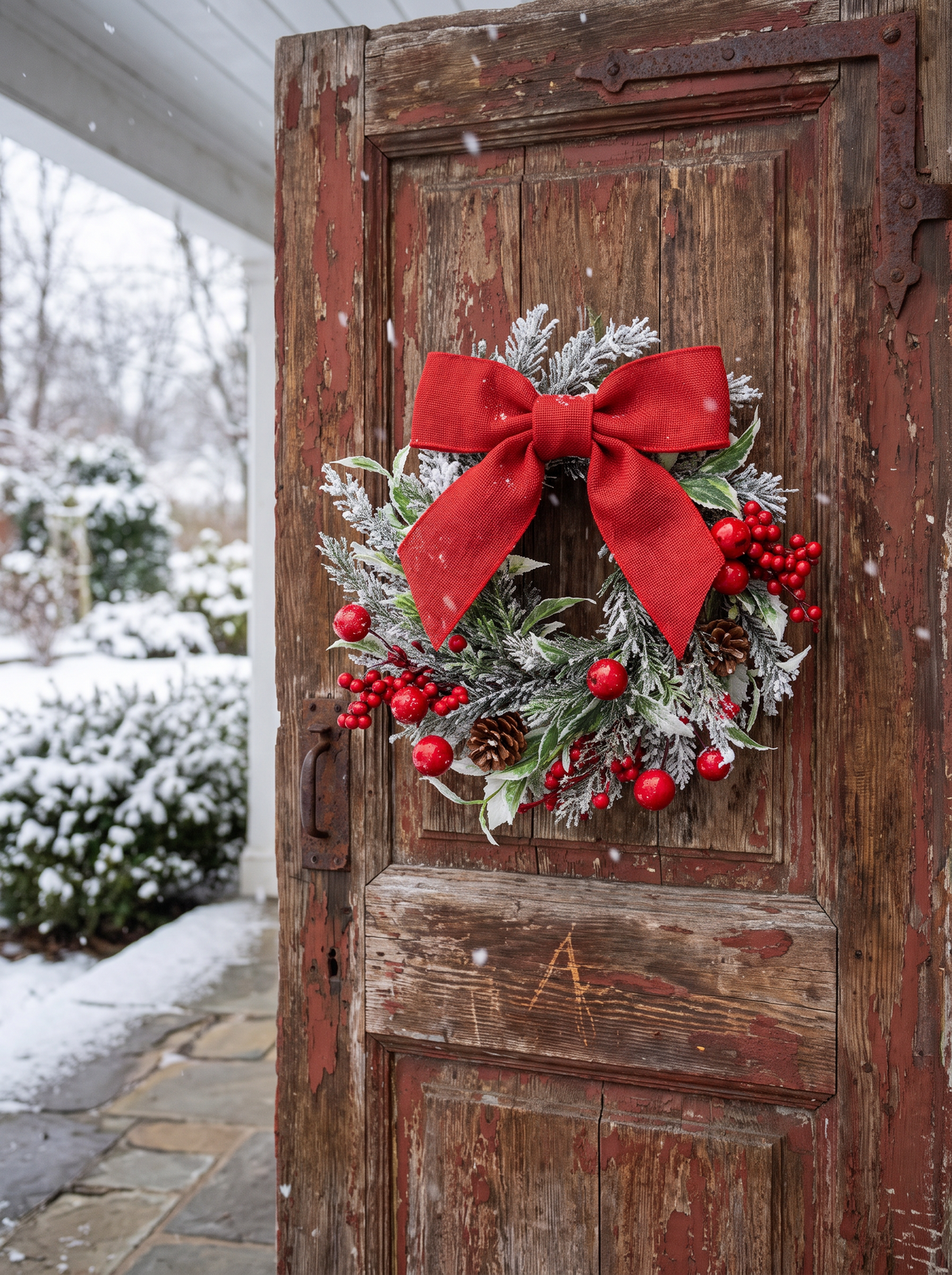 Red bow pinecone Christmas wreath b2