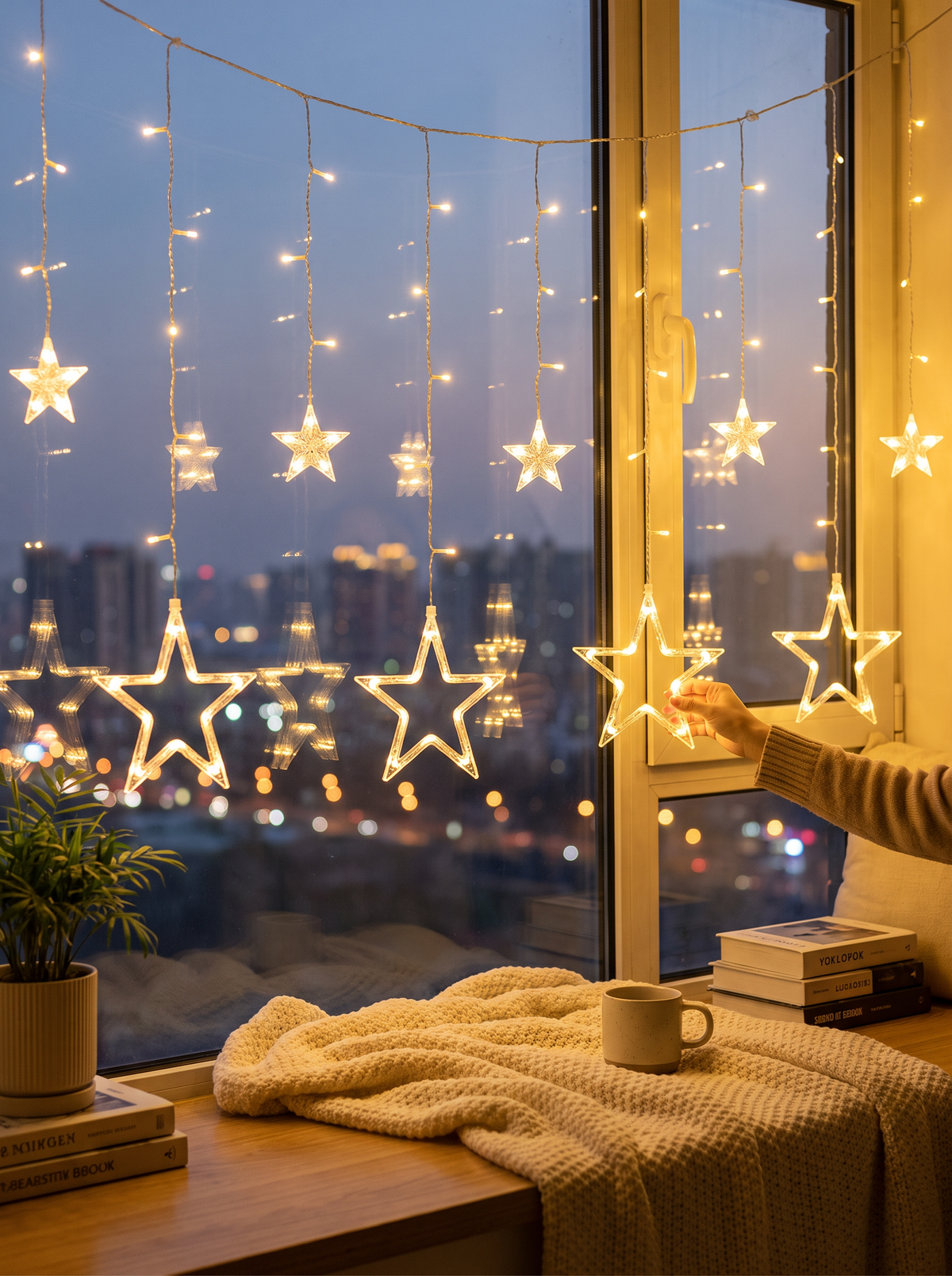 Warm white LED star light curtain b3