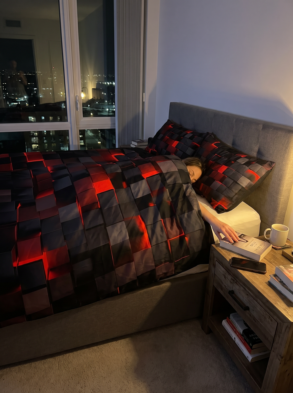 Neon 3D grid quilt cover set a1