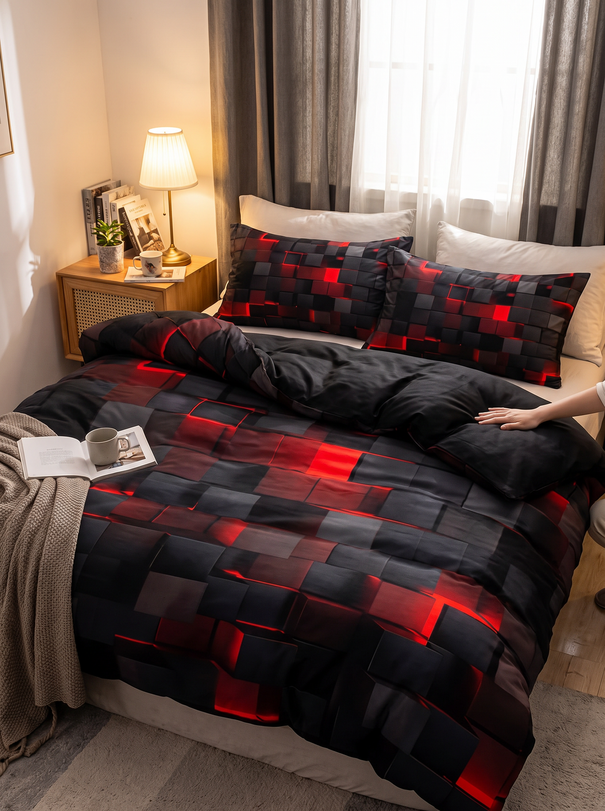 Neon 3D grid quilt cover set a2