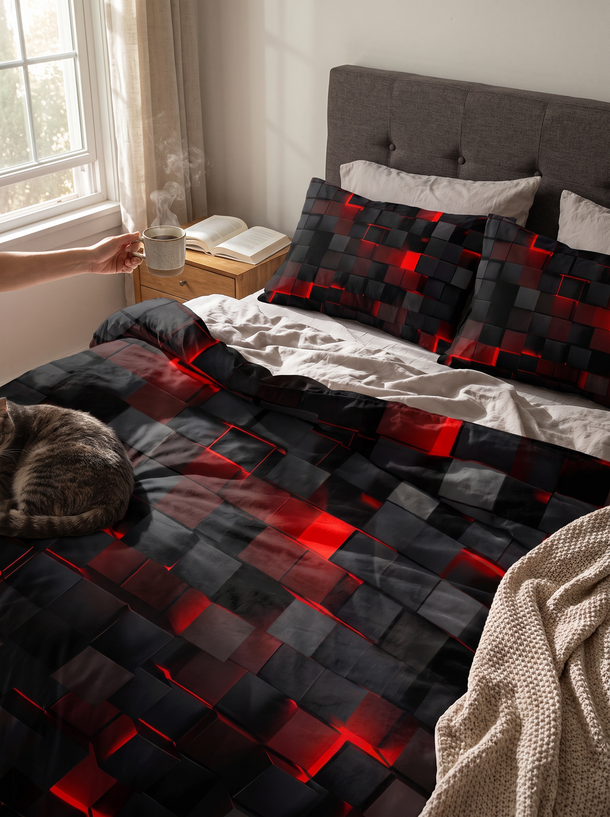 Neon 3D grid quilt cover set a3