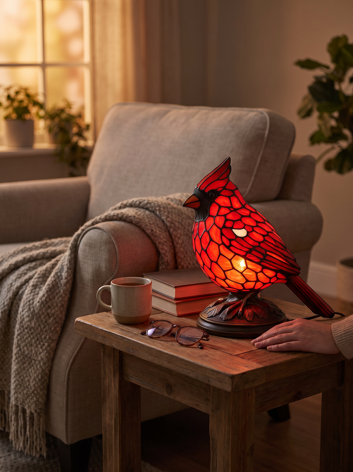 Cardinal bird art glass table lamp c2