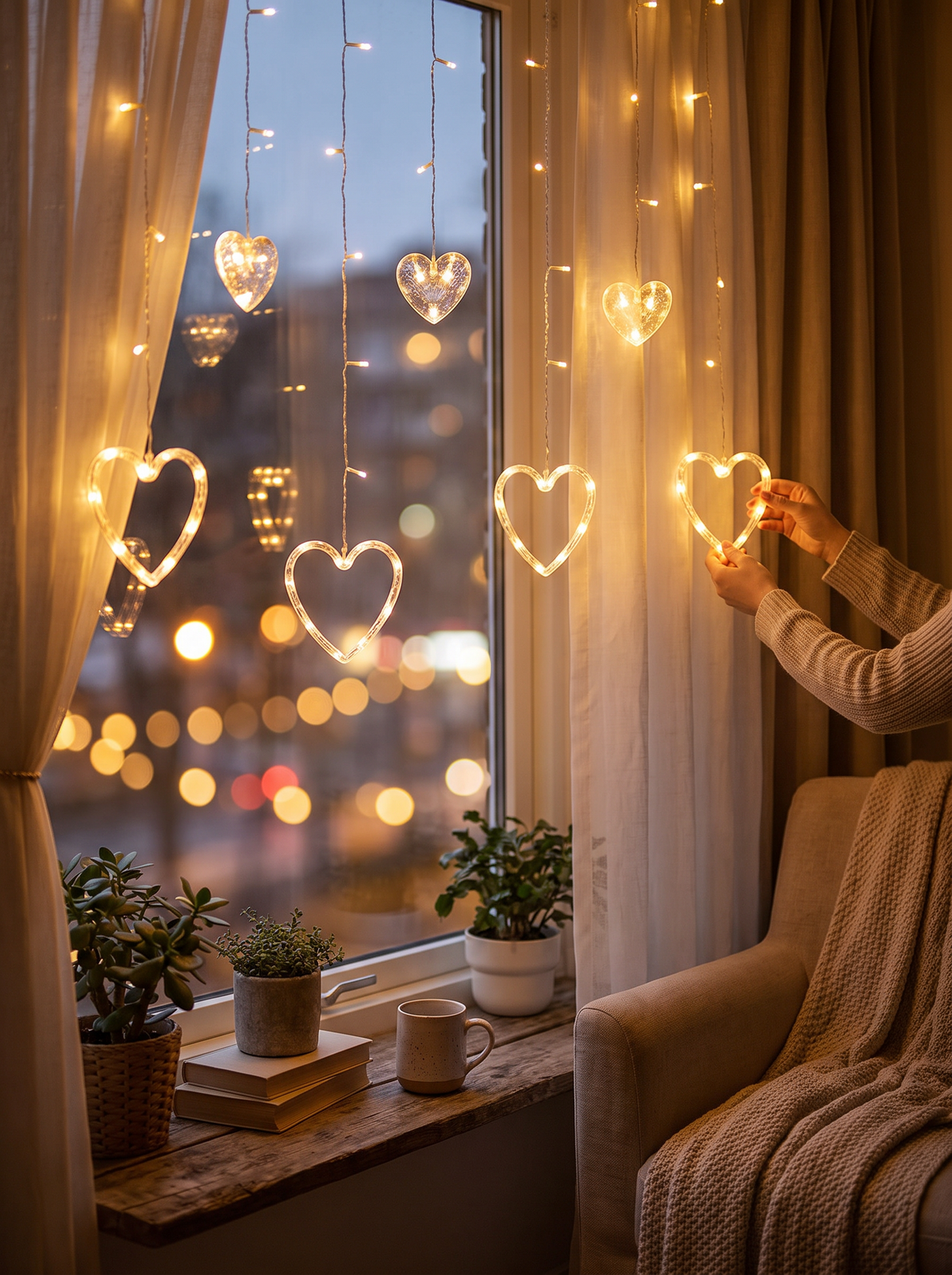 Heart shaped warm LED string lights d2
