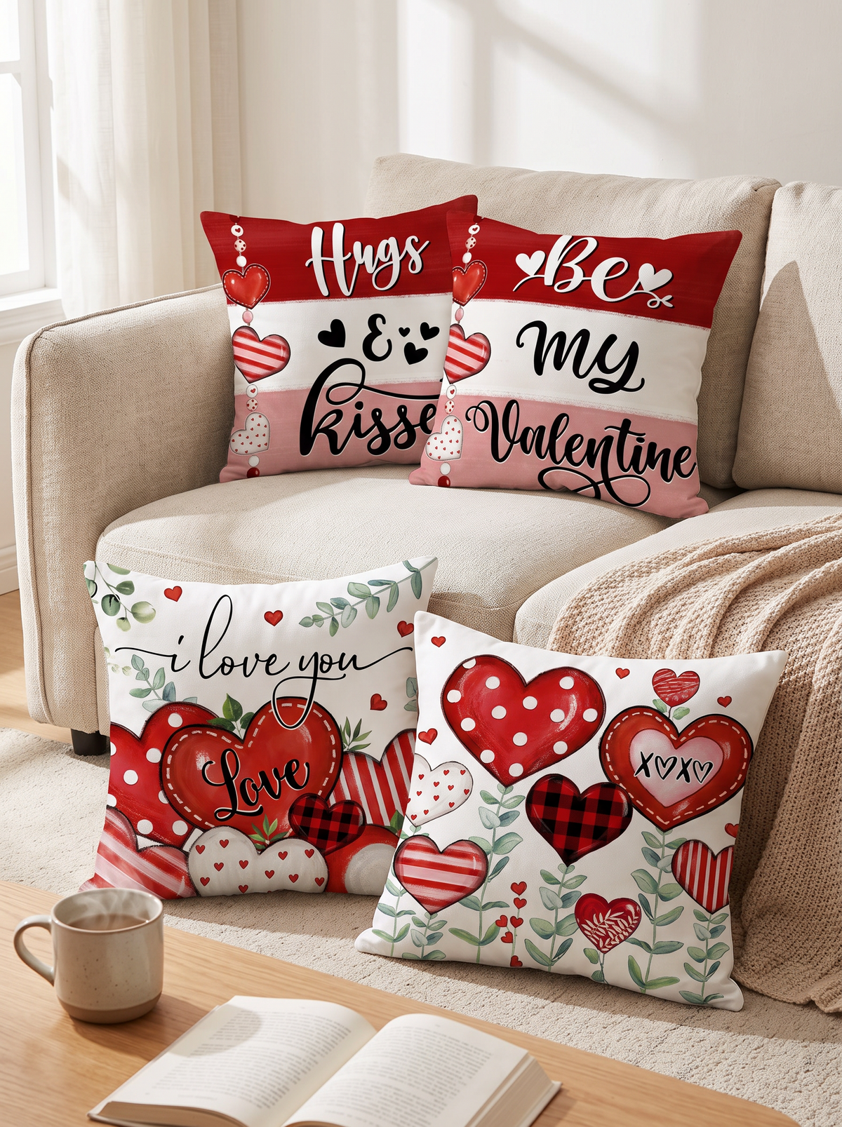 Valentine heart print cushion covers 3