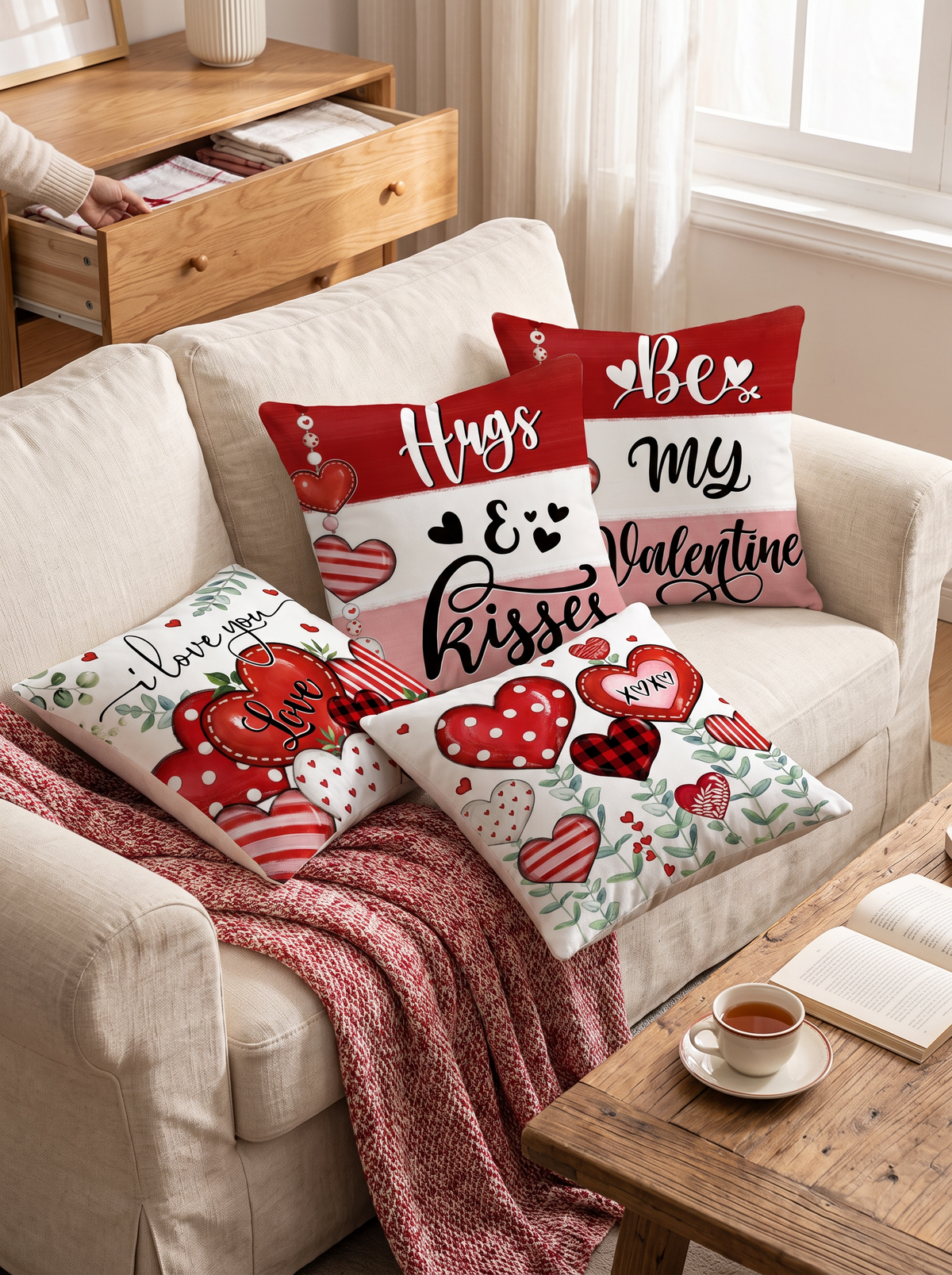 Valentine heart print cushion covers 2