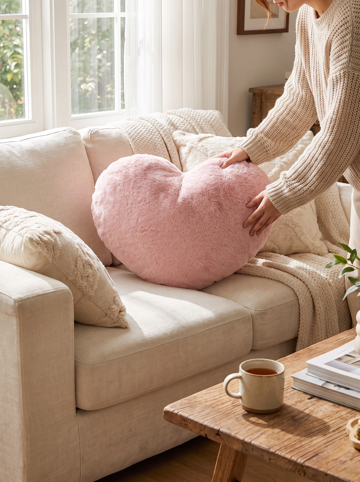 Heart shaped plush sofa cushion 3