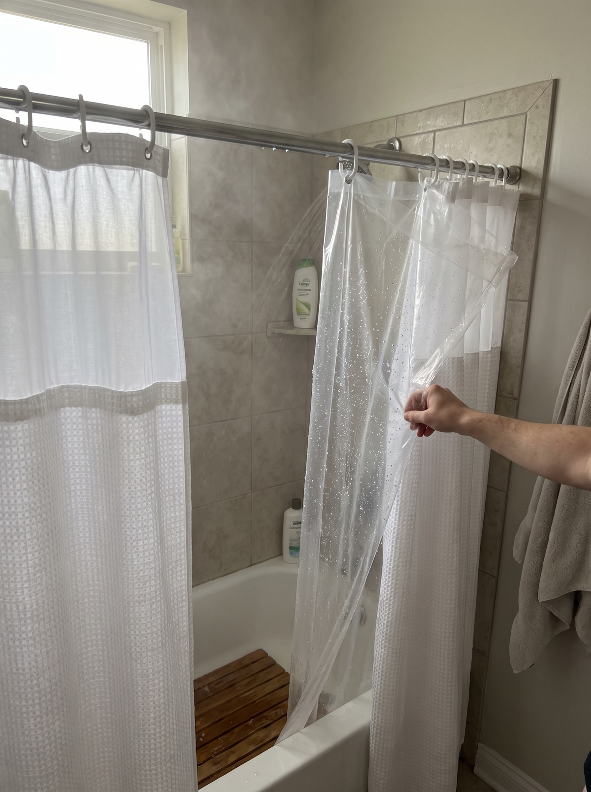 Waffle fabric double layer shower curtain 2