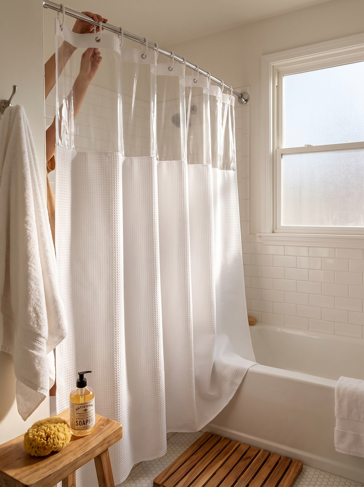 Waffle fabric double layer shower curtain 3