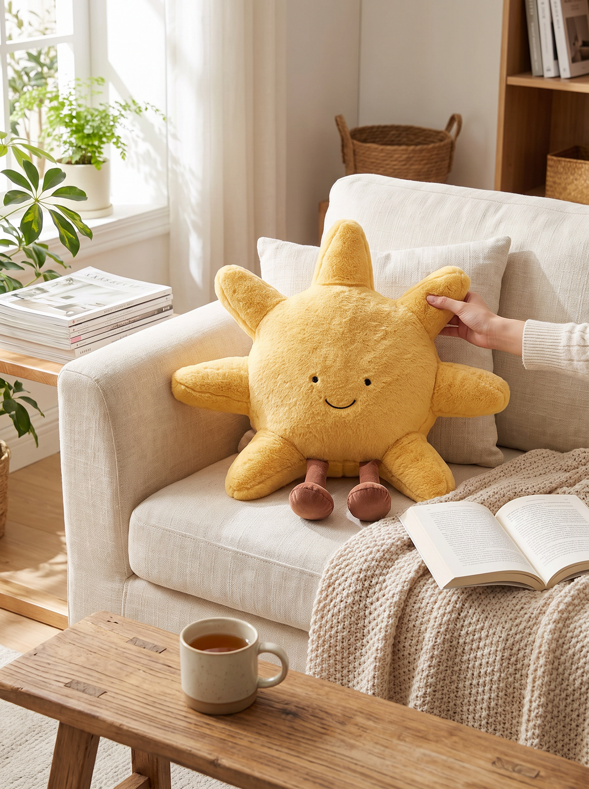 Sun and moon plush velvet throw pillow 1
