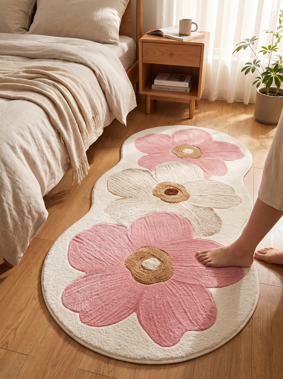 Floral irregular soft bedroom rug 3