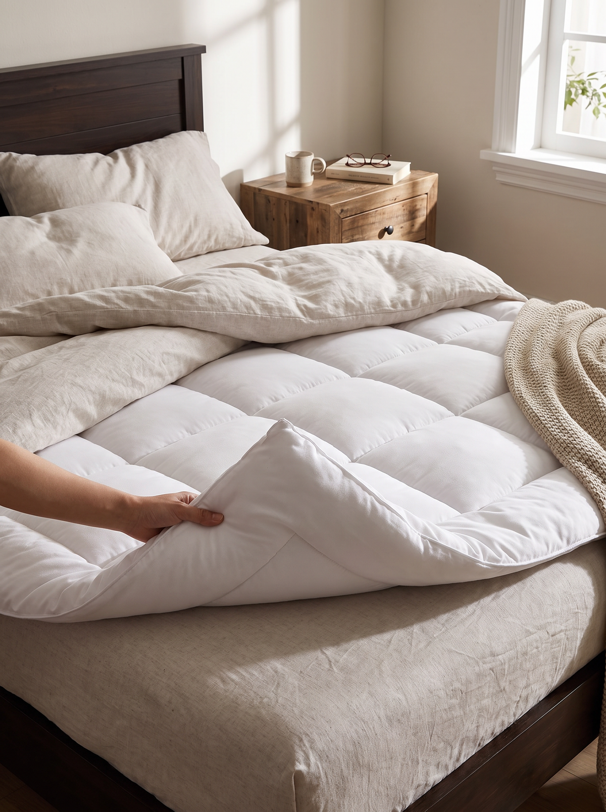 Deep pocket mattress topper fitted to a mattress