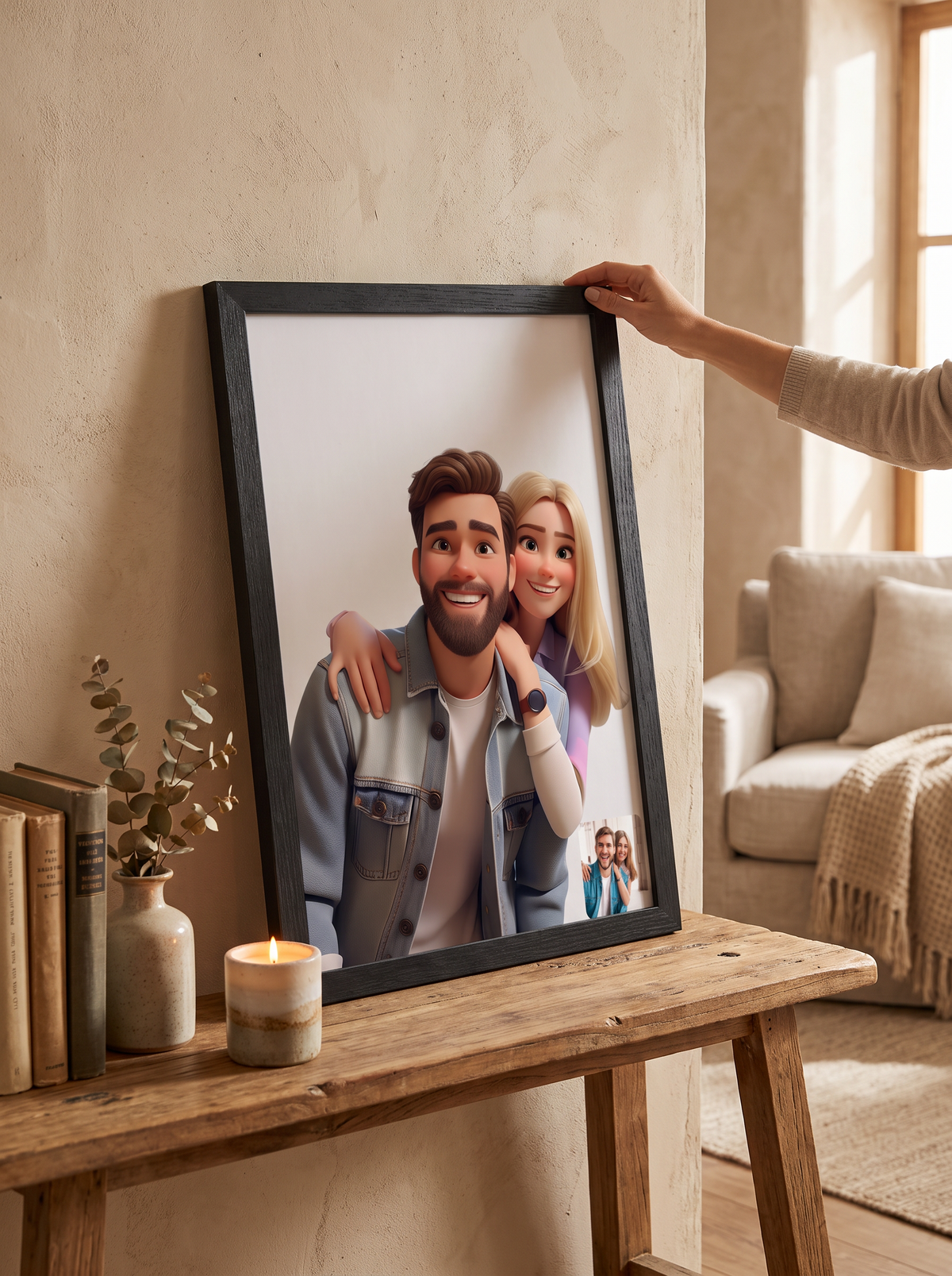 Personalised acrylic 3D photo frame on a desk