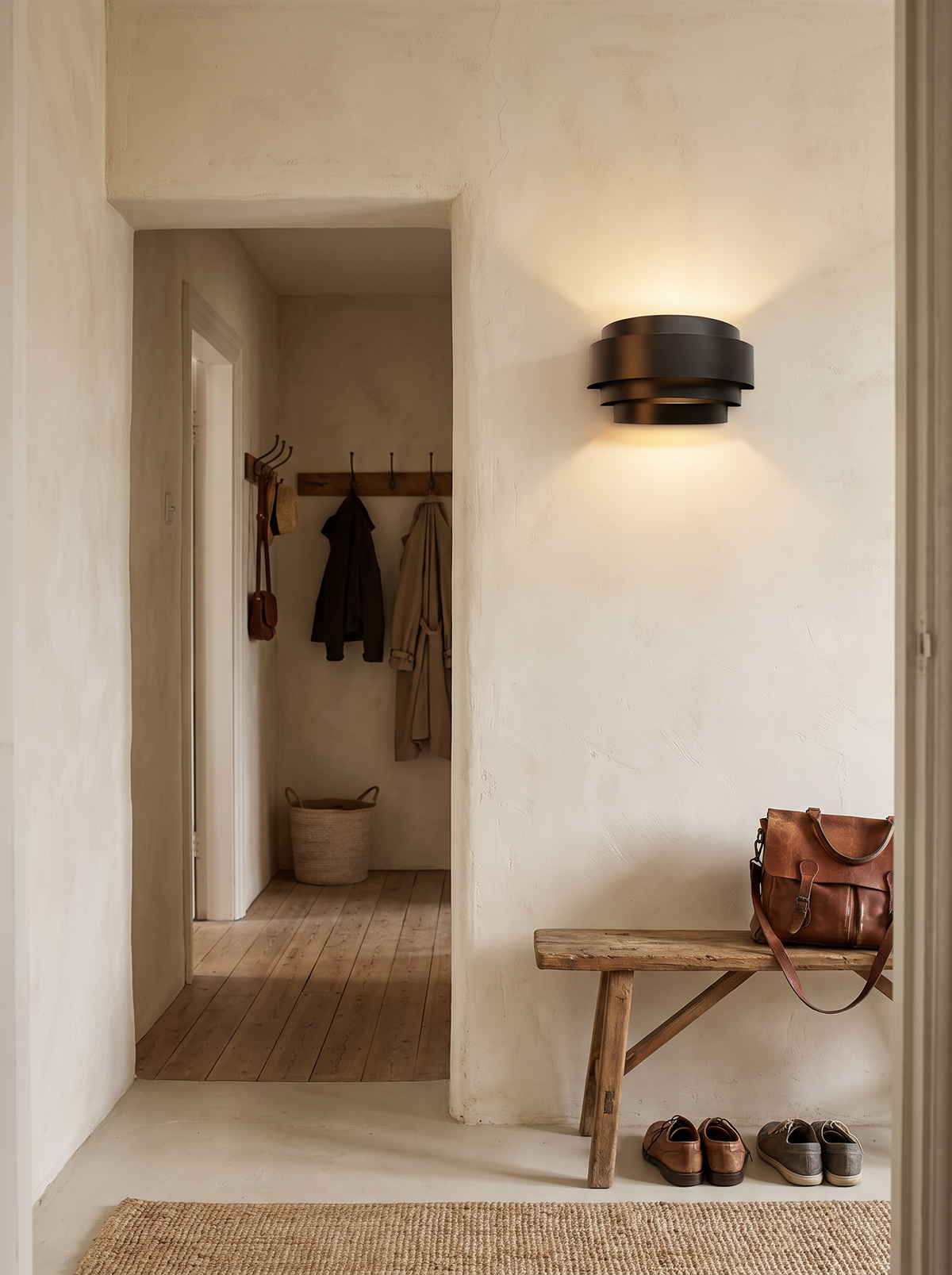Slim sconce beside a doorway