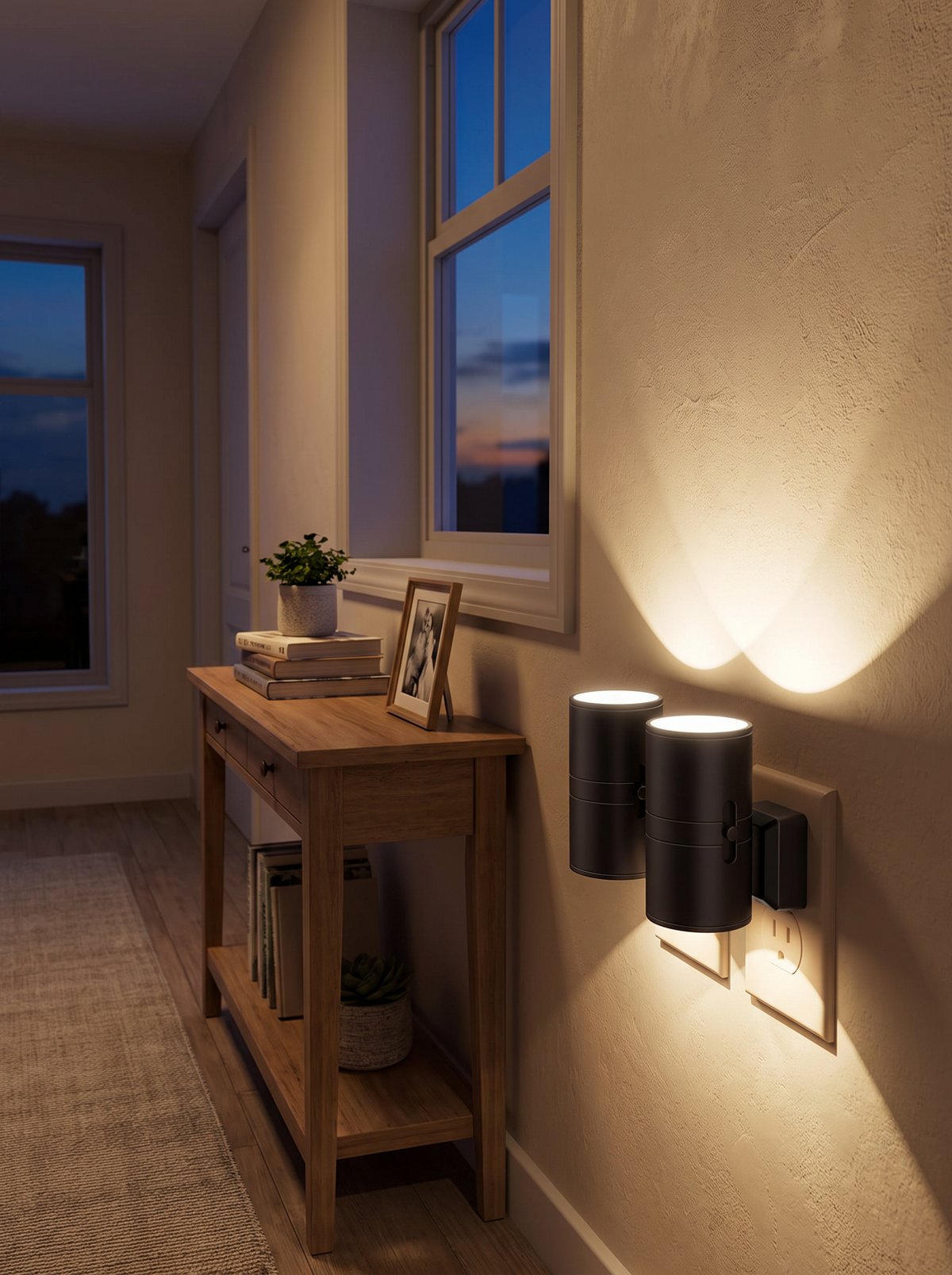 Night light glowing on a dark landing