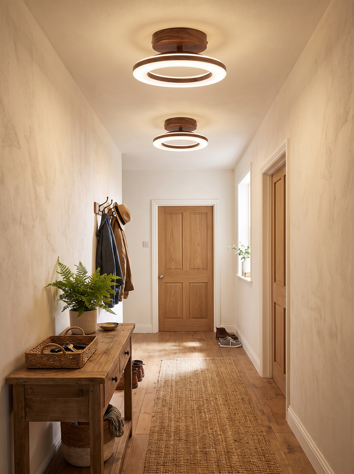 Hallway light spreading down a corridor