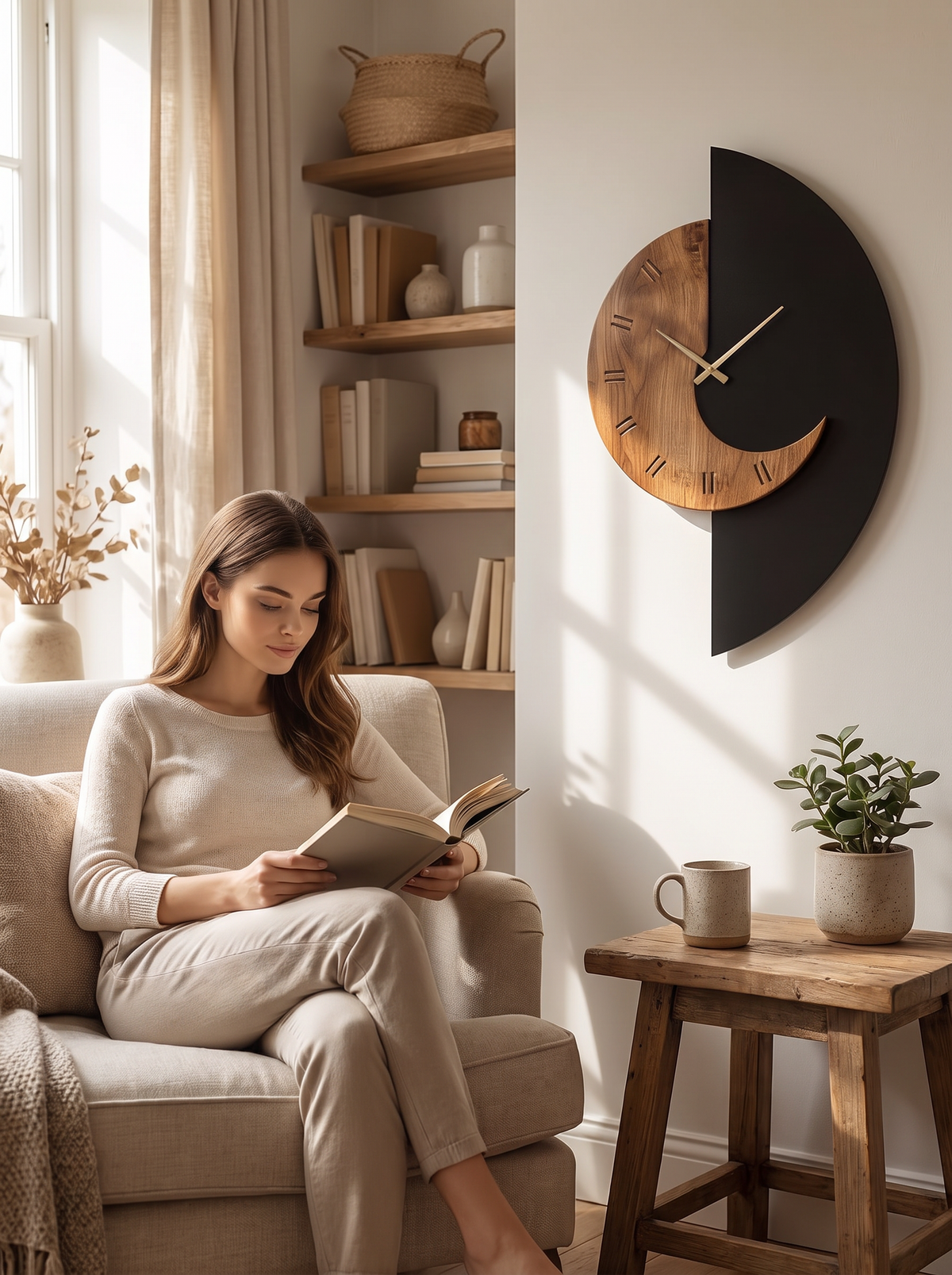 Silent wooden clock in a quiet bedroom