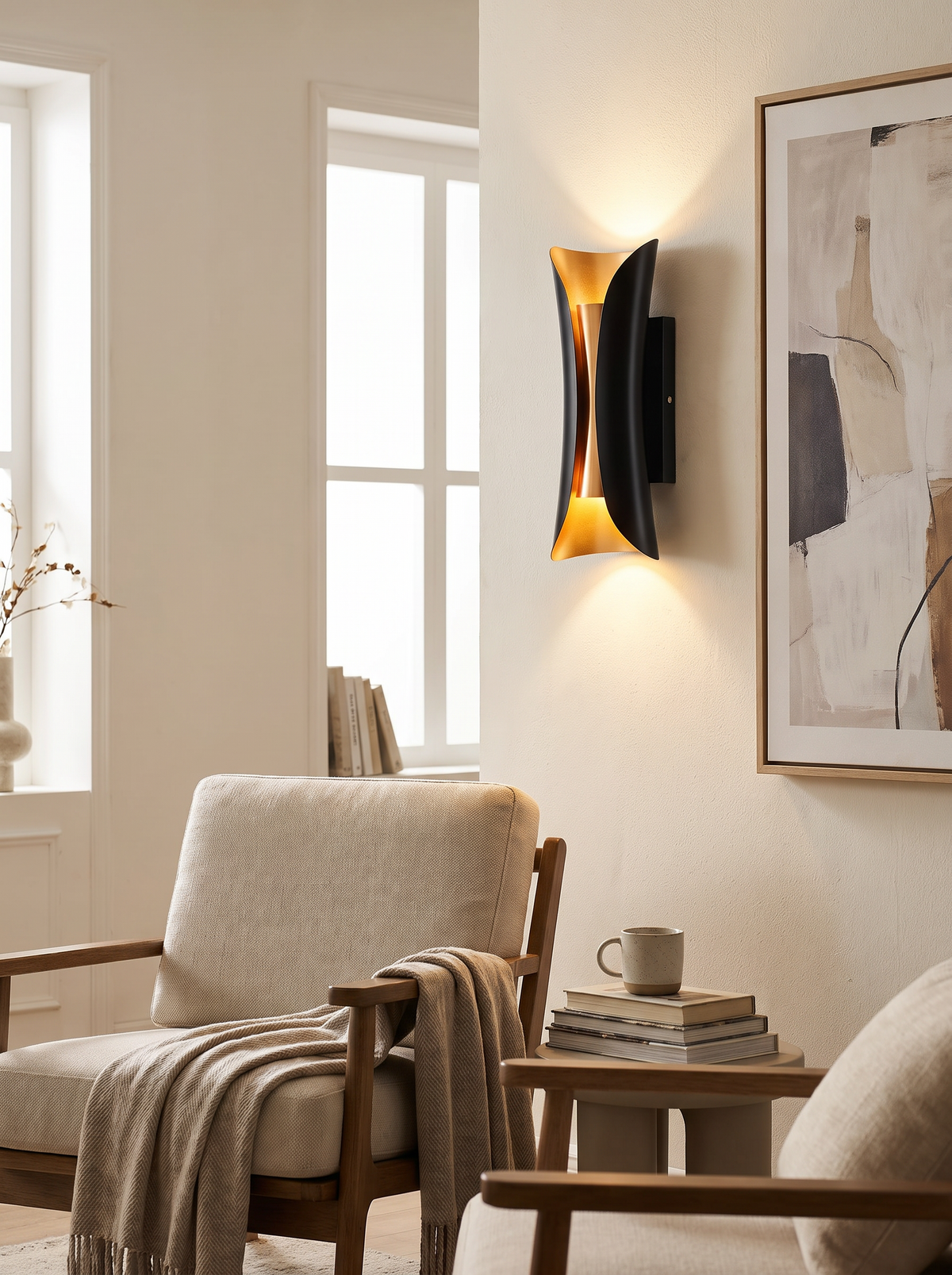 Curl sconce sizes on a stairwell wall