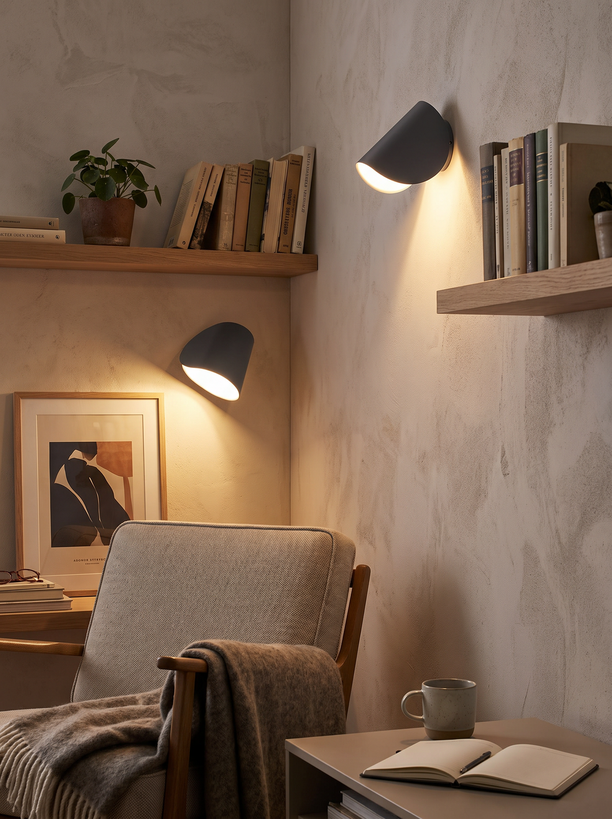 Twist adjustable LED wall light turned upward