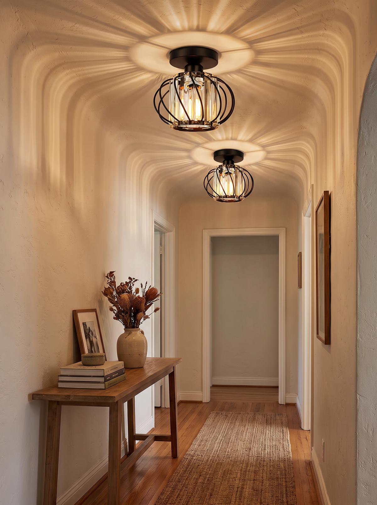 Industrial cage semi flush ceiling light