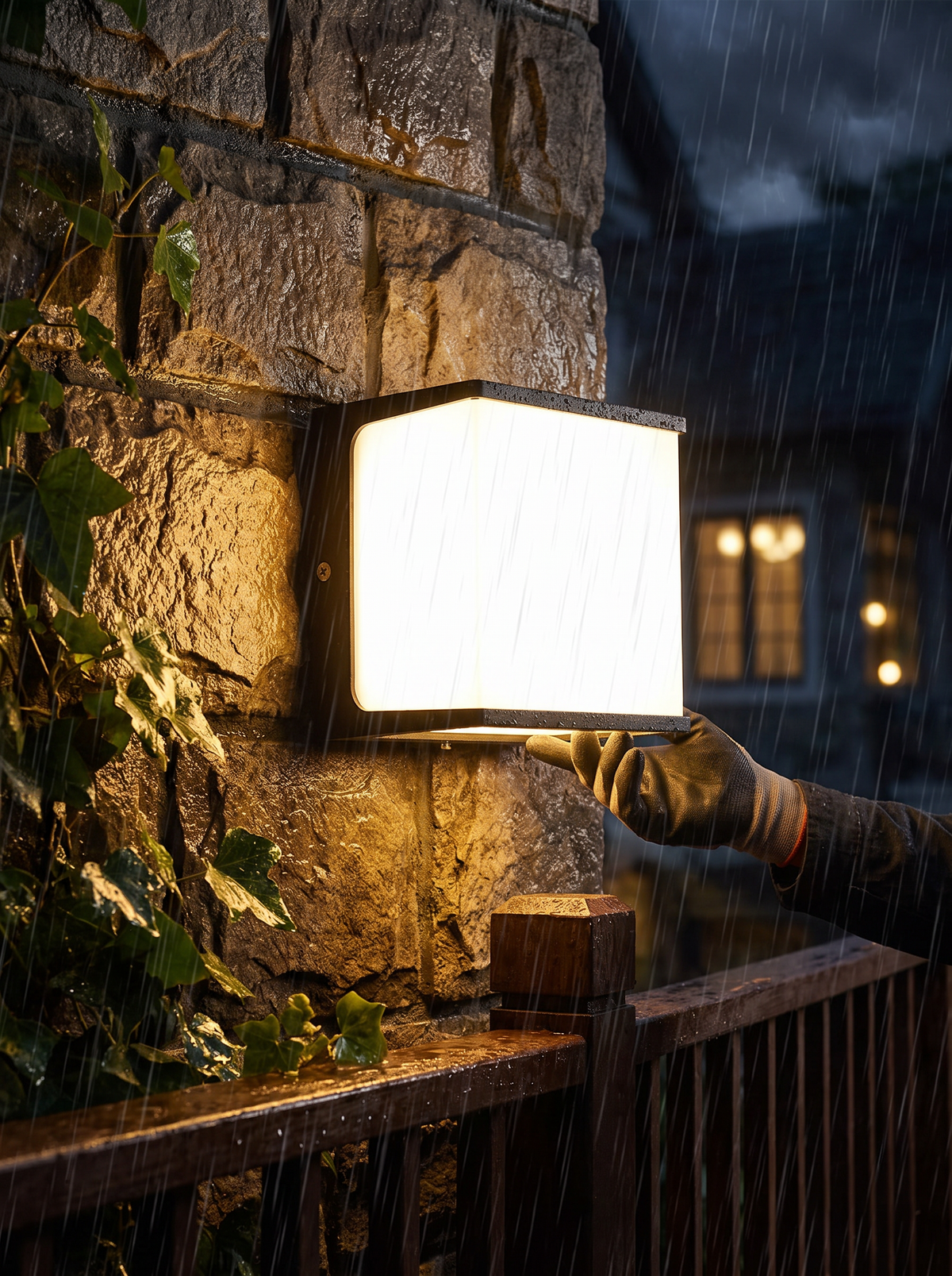 Sealed outdoor cube light in wet weather