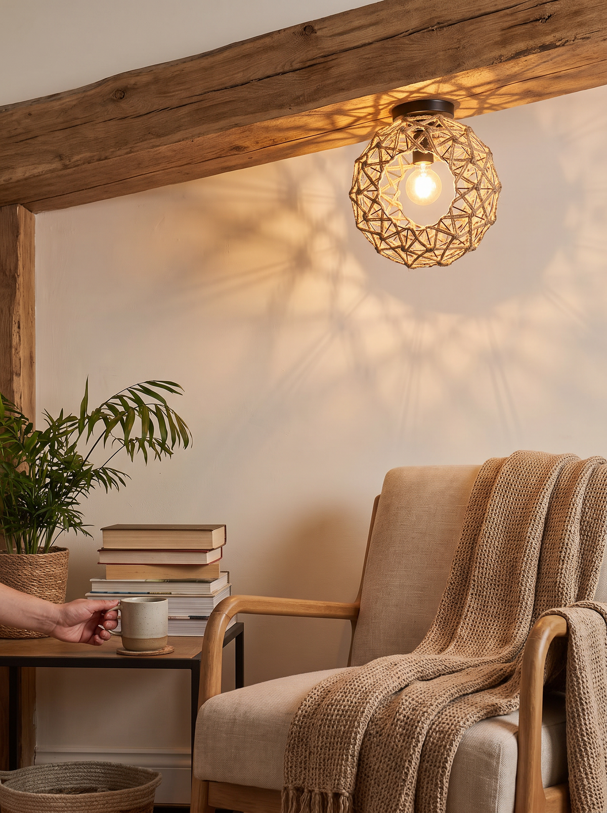Hemp rope rustic flush ceiling light