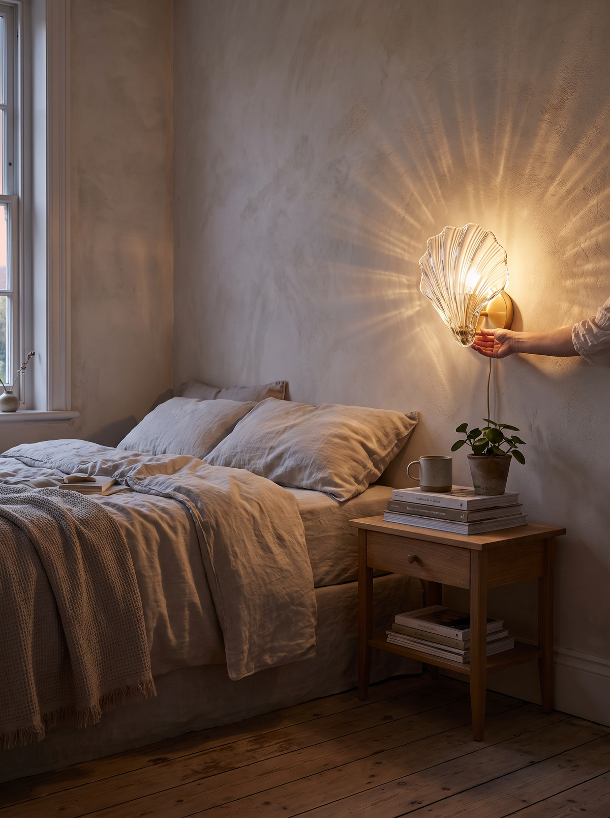 Fluted glass fanning light across a wall