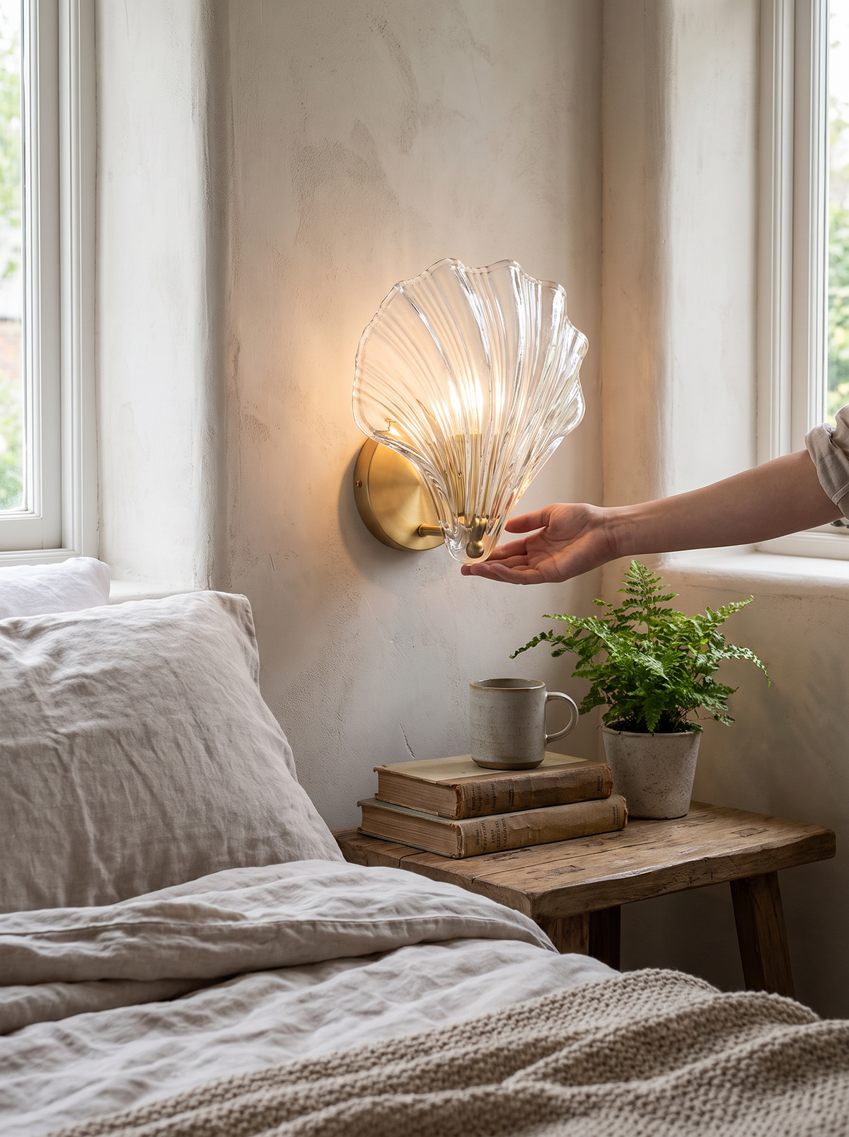 Shell wall light with minimal metalwork