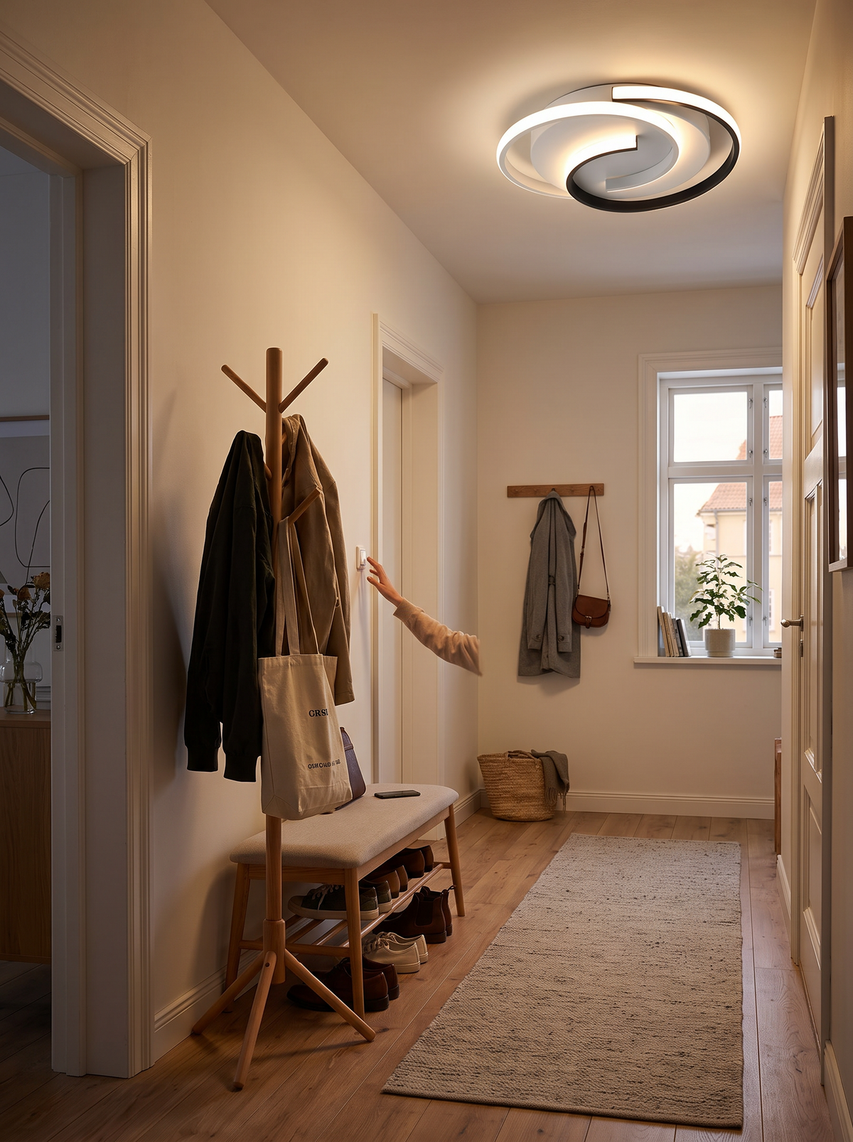 Spiral ceiling light with minimal trim